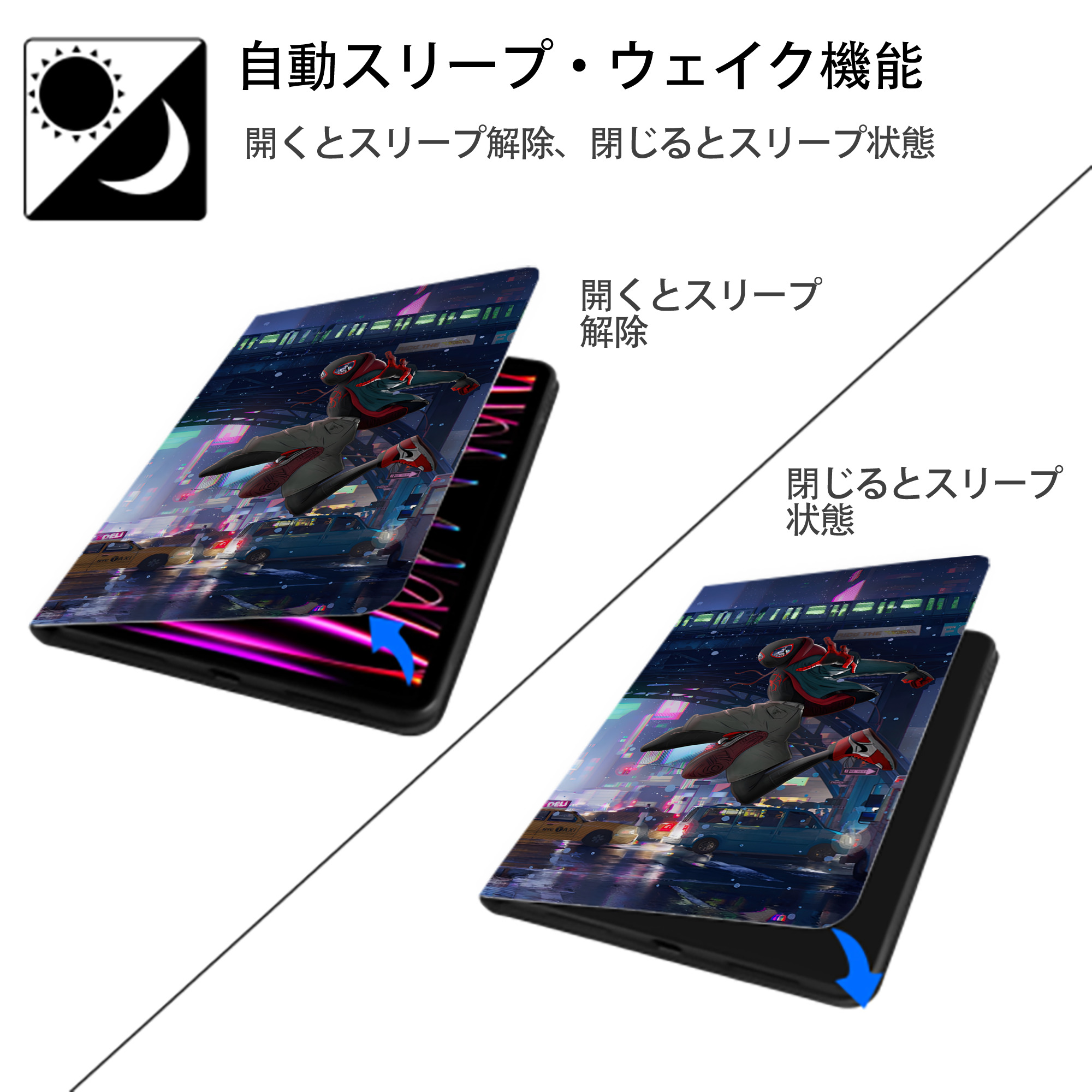 Spider Man スパイダーマン IPad ケース ブック型 PUレザー TPU 耐衝撃 軽量 薄型 ペン収納なし 全面保護 IPad 各モデル対応