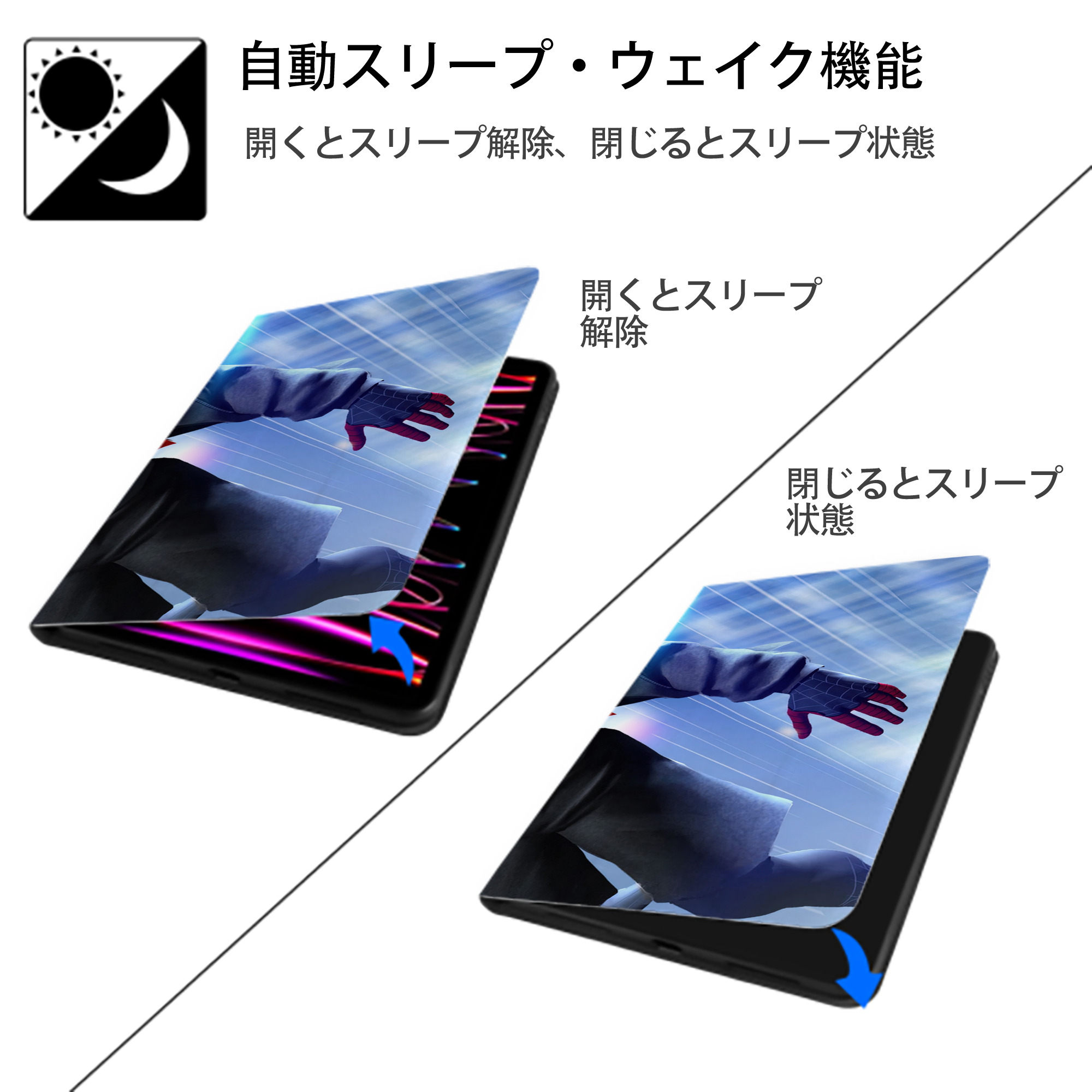 Spider Man スパイダーマン IPad ケース ブック型 PUレザー TPU 耐衝撃 軽量 薄型 ペン収納なし 全面保護 IPad 各モデル対応