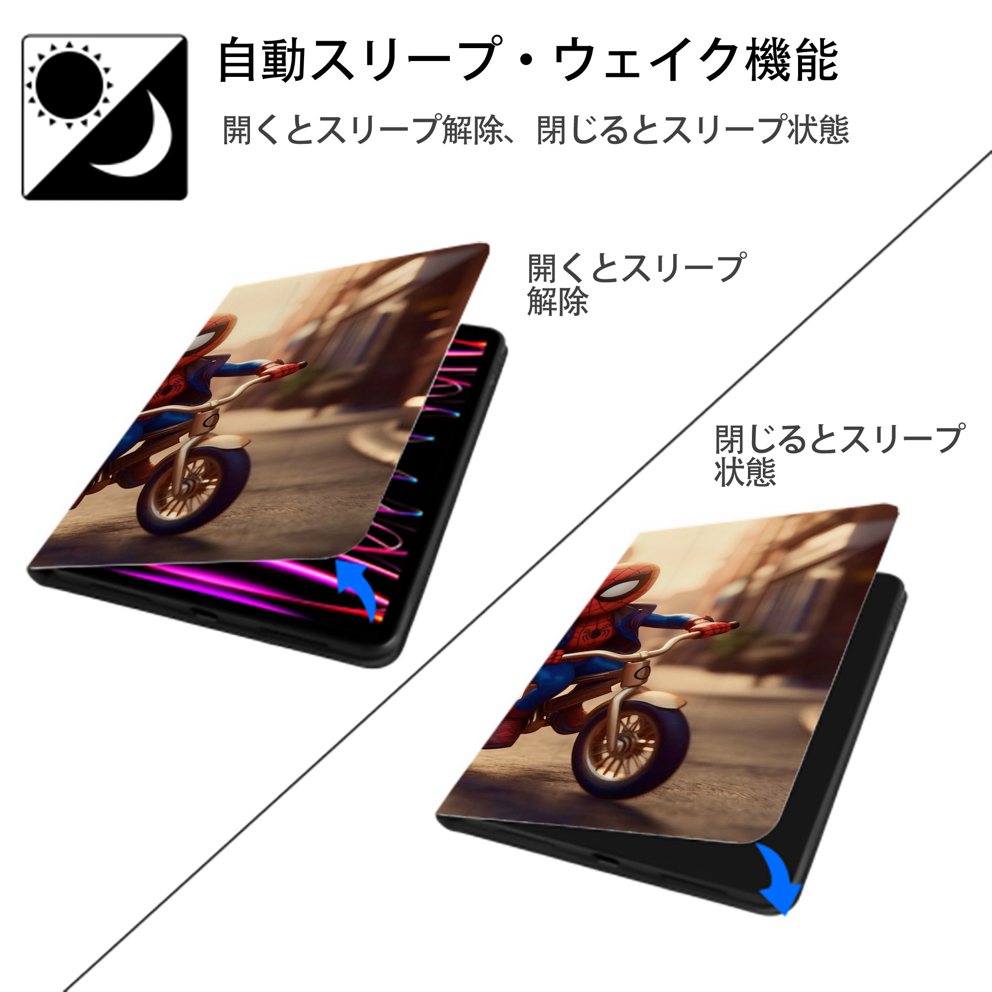 Spider Man スパイダーマン IPad ケース ブック型 PUレザー TPU 耐衝撃 軽量 薄型 ペン収納なし 全面保護 IPad 各モデル対応