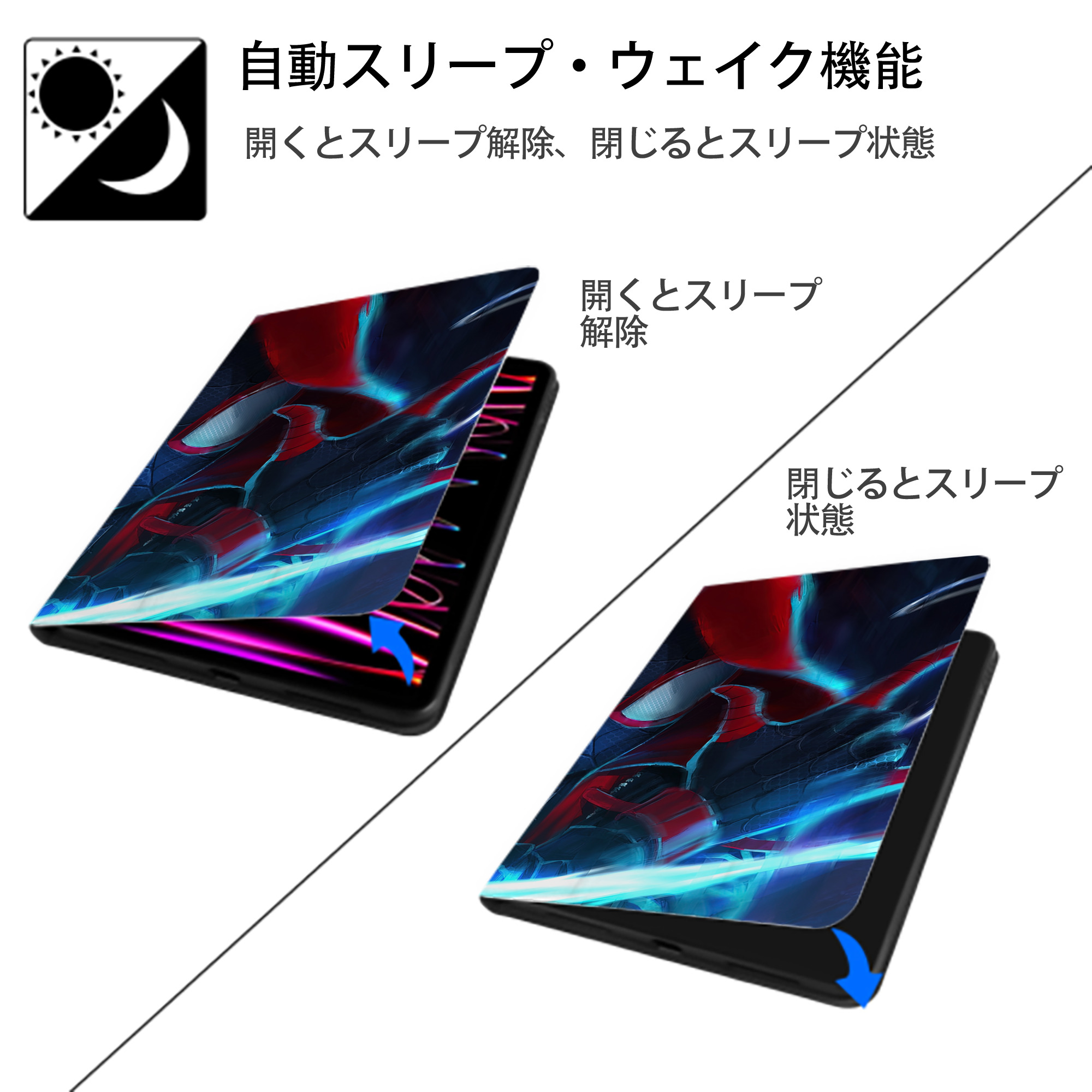 Spider Man スパイダーマン IPad ケース ブック型 PUレザー TPU 耐衝撃 軽量 薄型 ペン収納なし 全面保護 IPad 各モデル対応