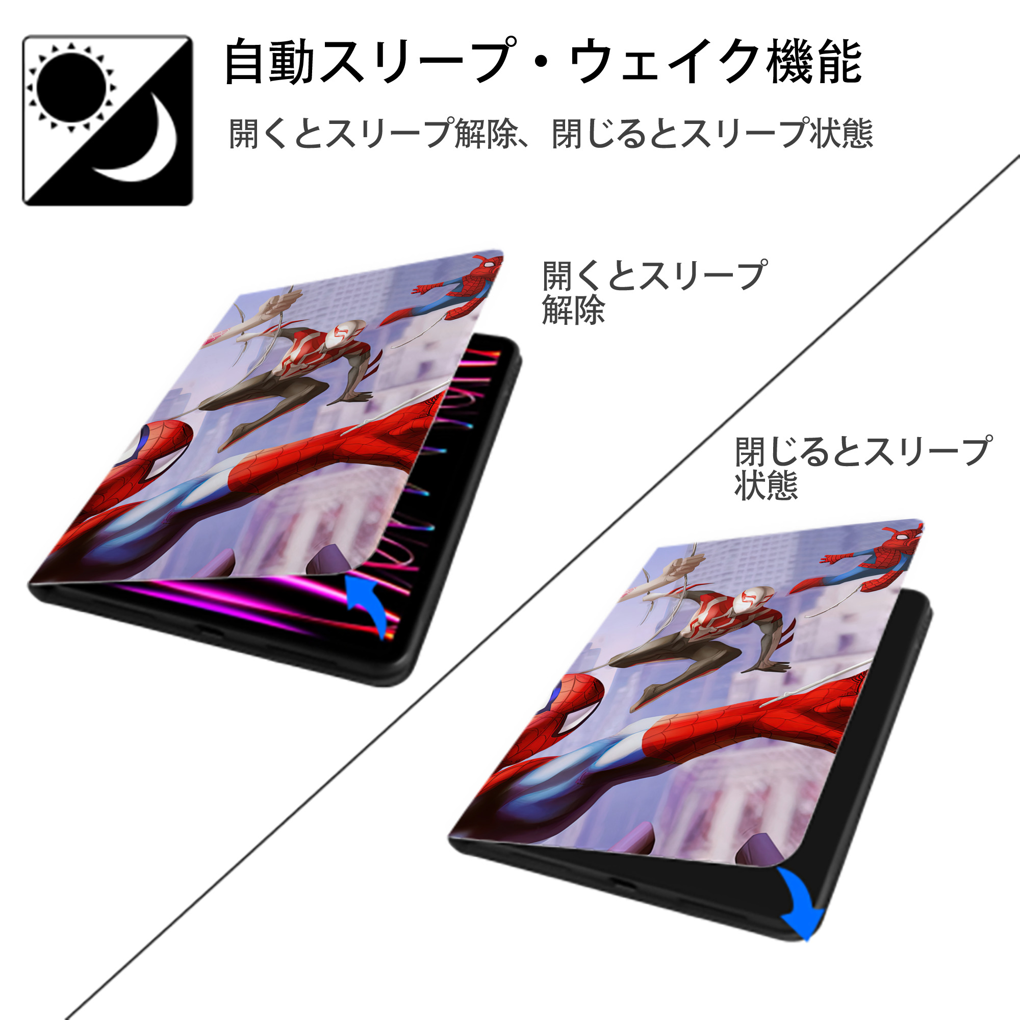Spider Man スパイダーマン IPad ケース ブック型 PUレザー TPU 耐衝撃 軽量 薄型 ペン収納なし 全面保護 IPad 各モデル対応