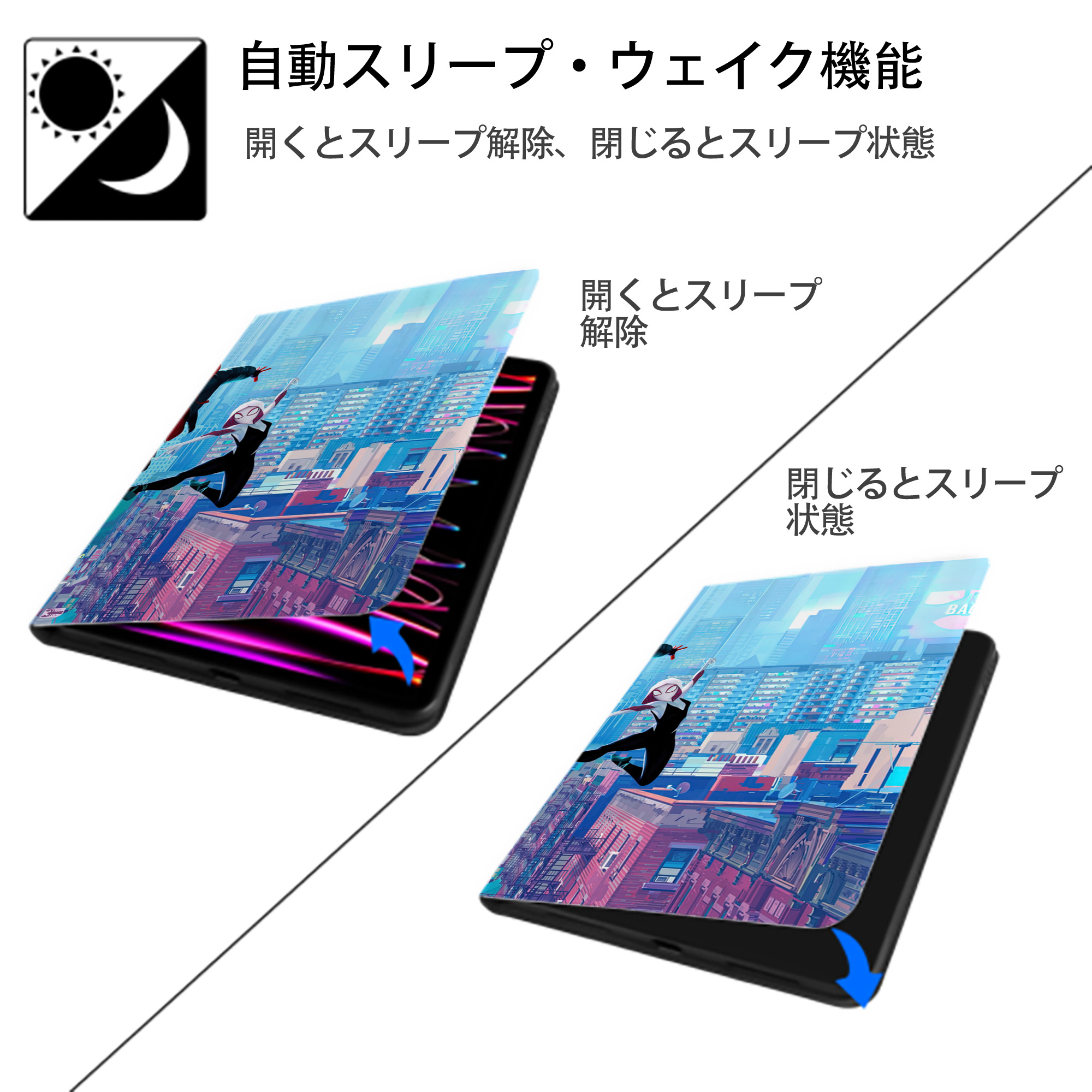 Spider Man スパイダーマン IPad ケース ブック型 PUレザー TPU 耐衝撃 軽量 薄型 ペン収納なし 全面保護 IPad 各モデル対応