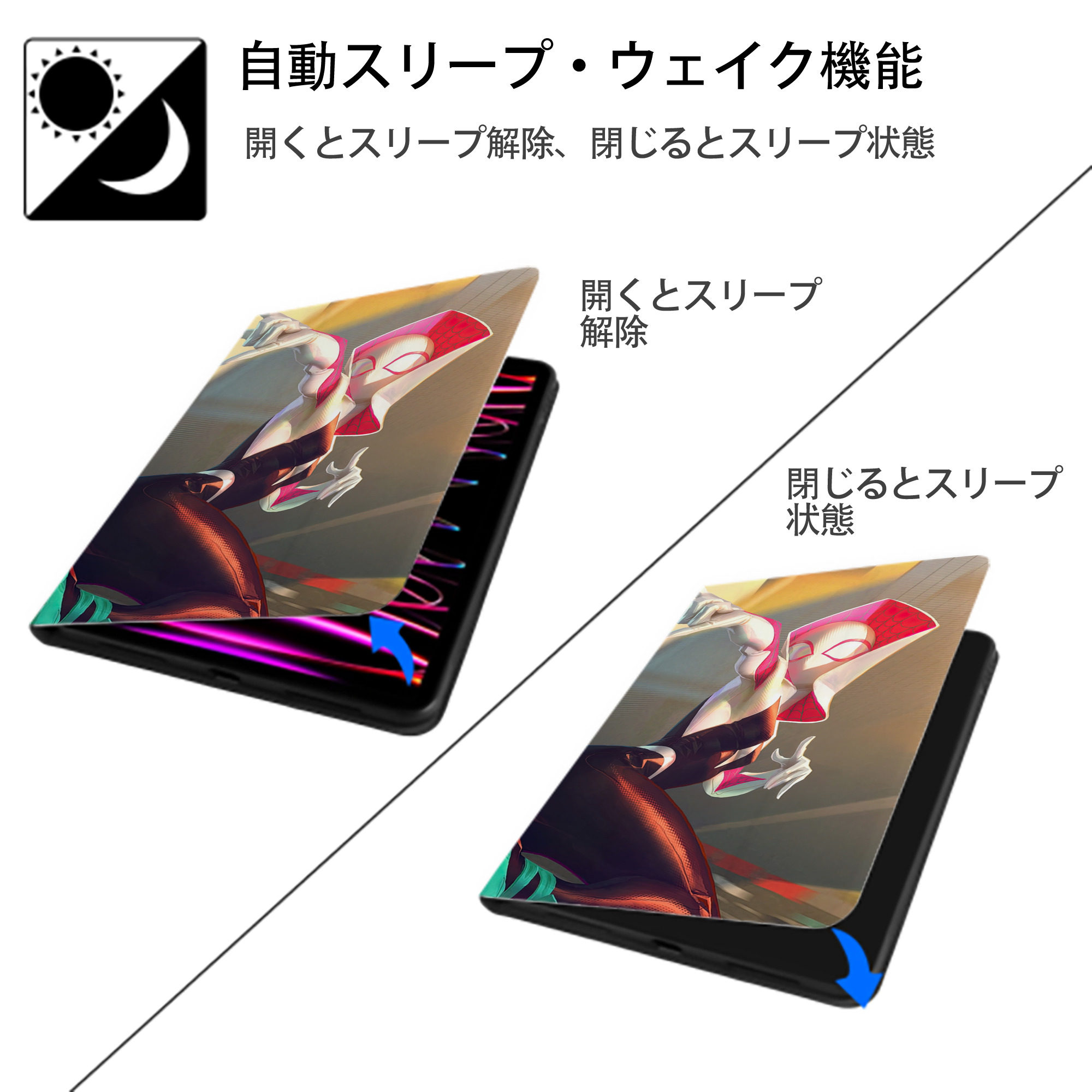 Spider Man スパイダーマン IPad ケース ブック型 PUレザー TPU 耐衝撃 軽量 薄型 ペン収納なし 全面保護 IPad 各モデル対応