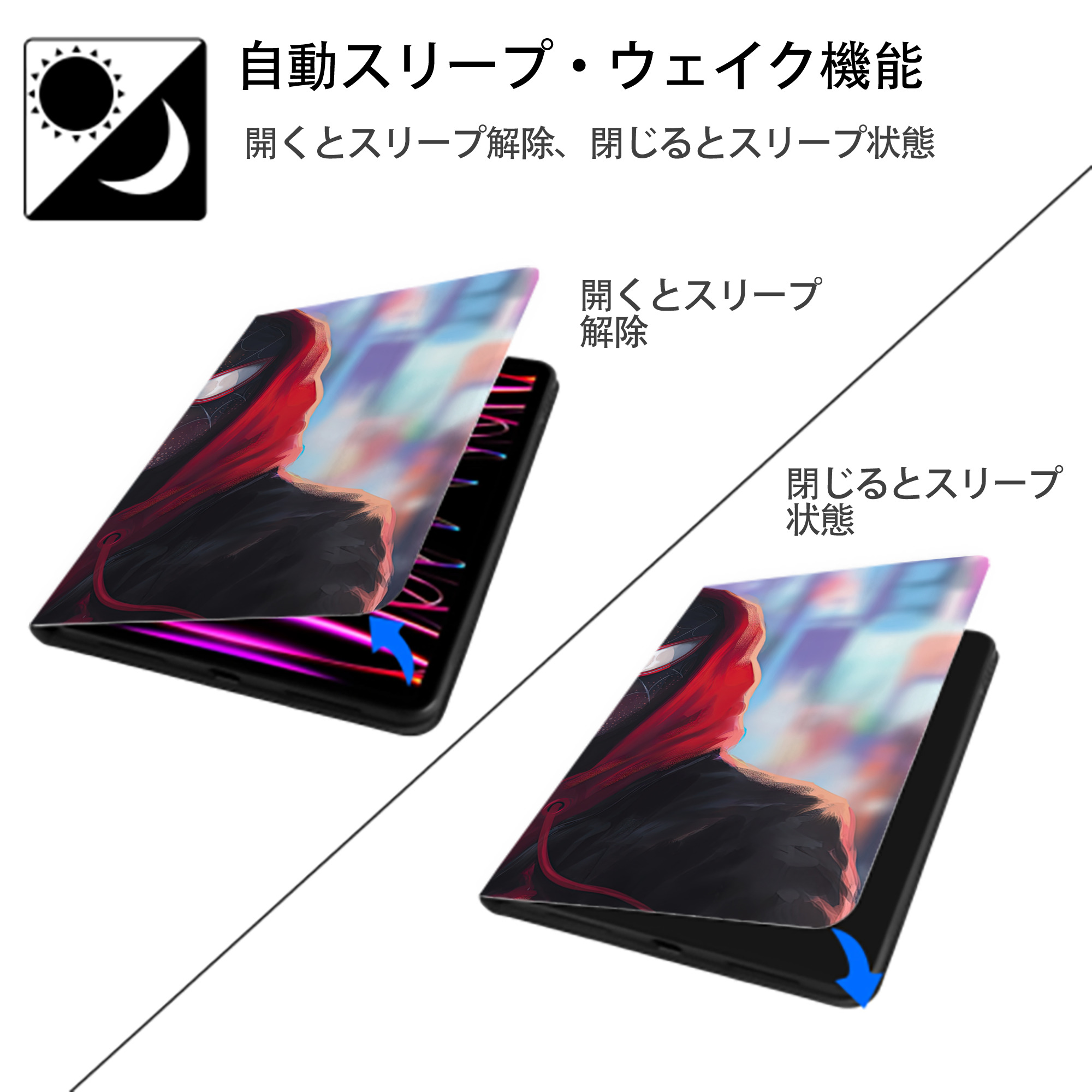 Spider Man スパイダーマン IPad ケース ブック型 PUレザー TPU 耐衝撃 軽量 薄型 ペン収納なし 全面保護 IPad 各モデル対応