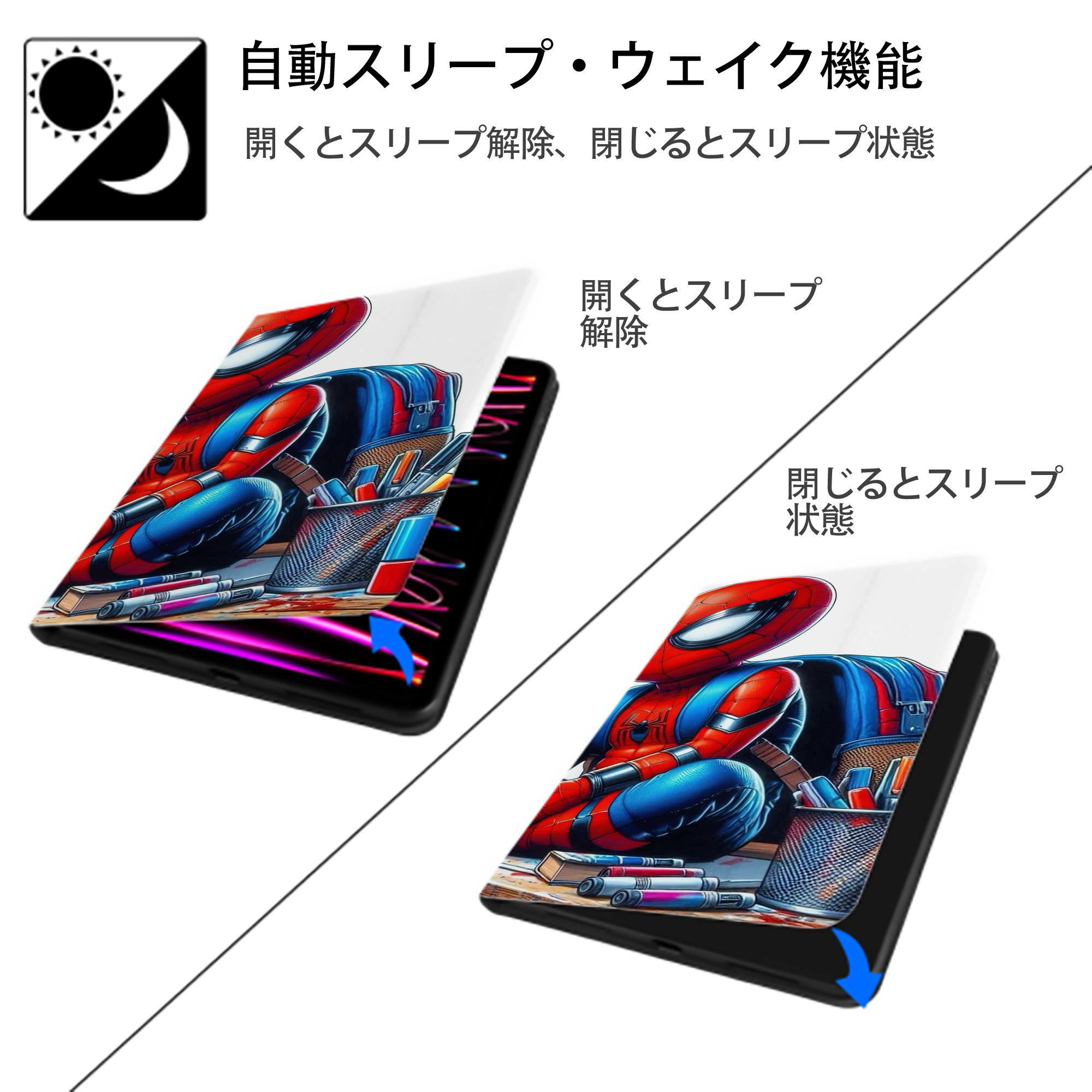 Spider Man スパイダーマン IPad ケース ブック型 PUレザー TPU 耐衝撃 軽量 薄型 ペン収納なし 全面保護 IPad 各モデル対応
