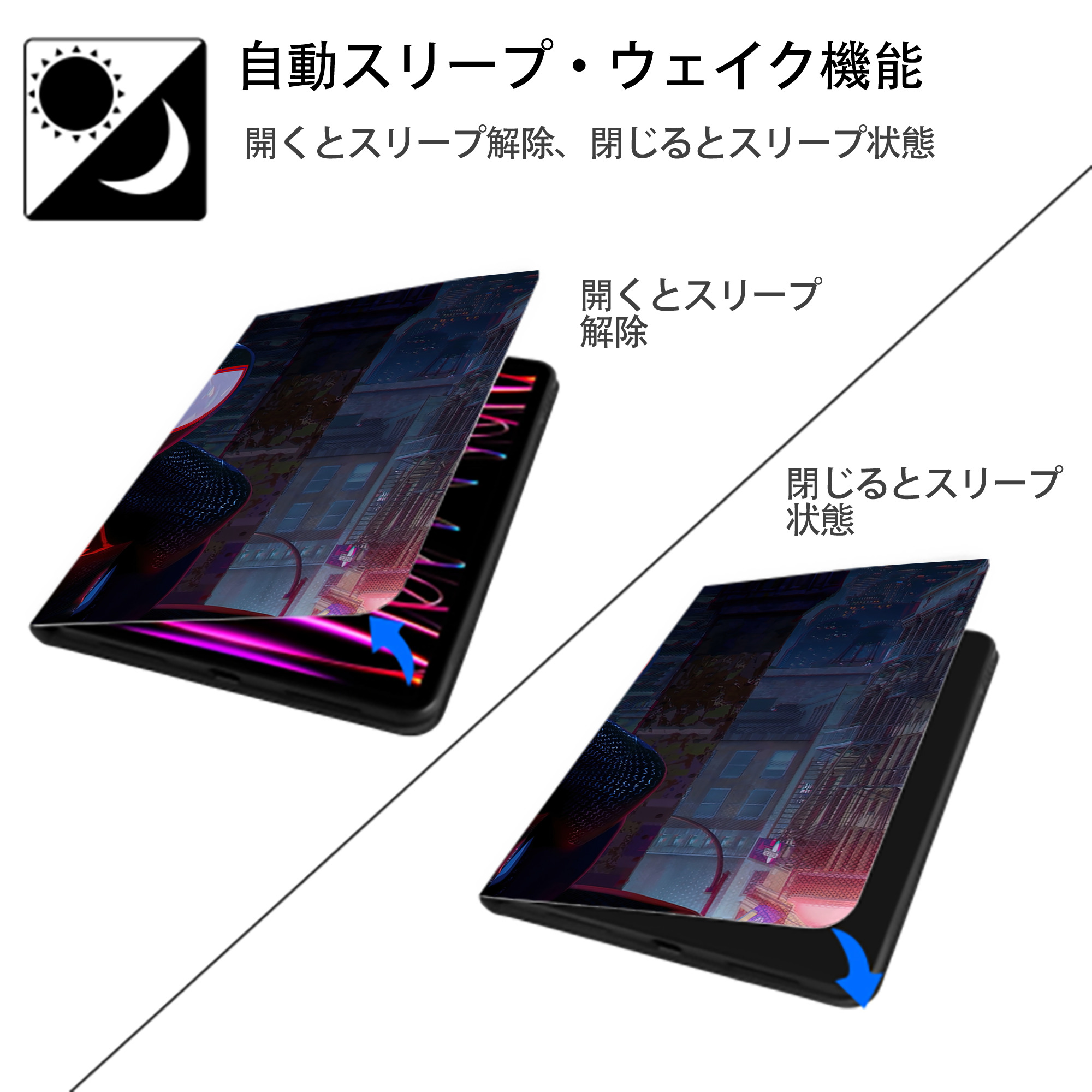Spider Man スパイダーマン IPad ケース ブック型 PUレザー TPU 耐衝撃 軽量 薄型 ペン収納なし 全面保護 IPad 各モデル対応