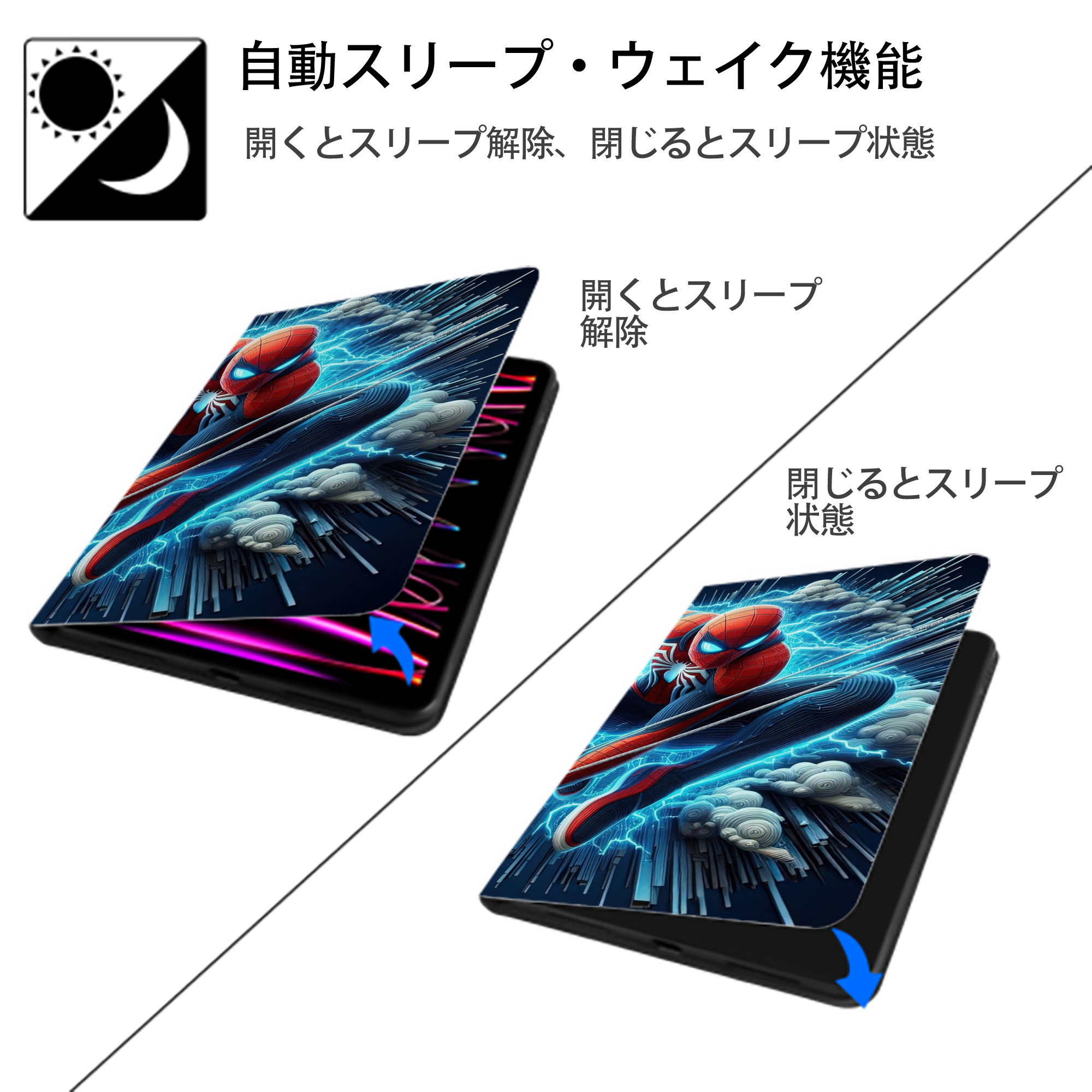 Spider Man スパイダーマン IPad ケース ブック型 PUレザー TPU 耐衝撃 軽量 薄型 ペン収納なし 全面保護 IPad 各モデル対応