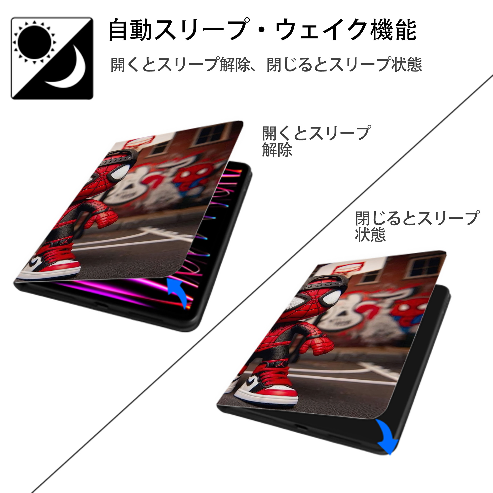 Spider Man スパイダーマン IPad ケース ブック型 PUレザー TPU 耐衝撃 軽量 薄型 ペン収納なし 全面保護 IPad 各モデル対応