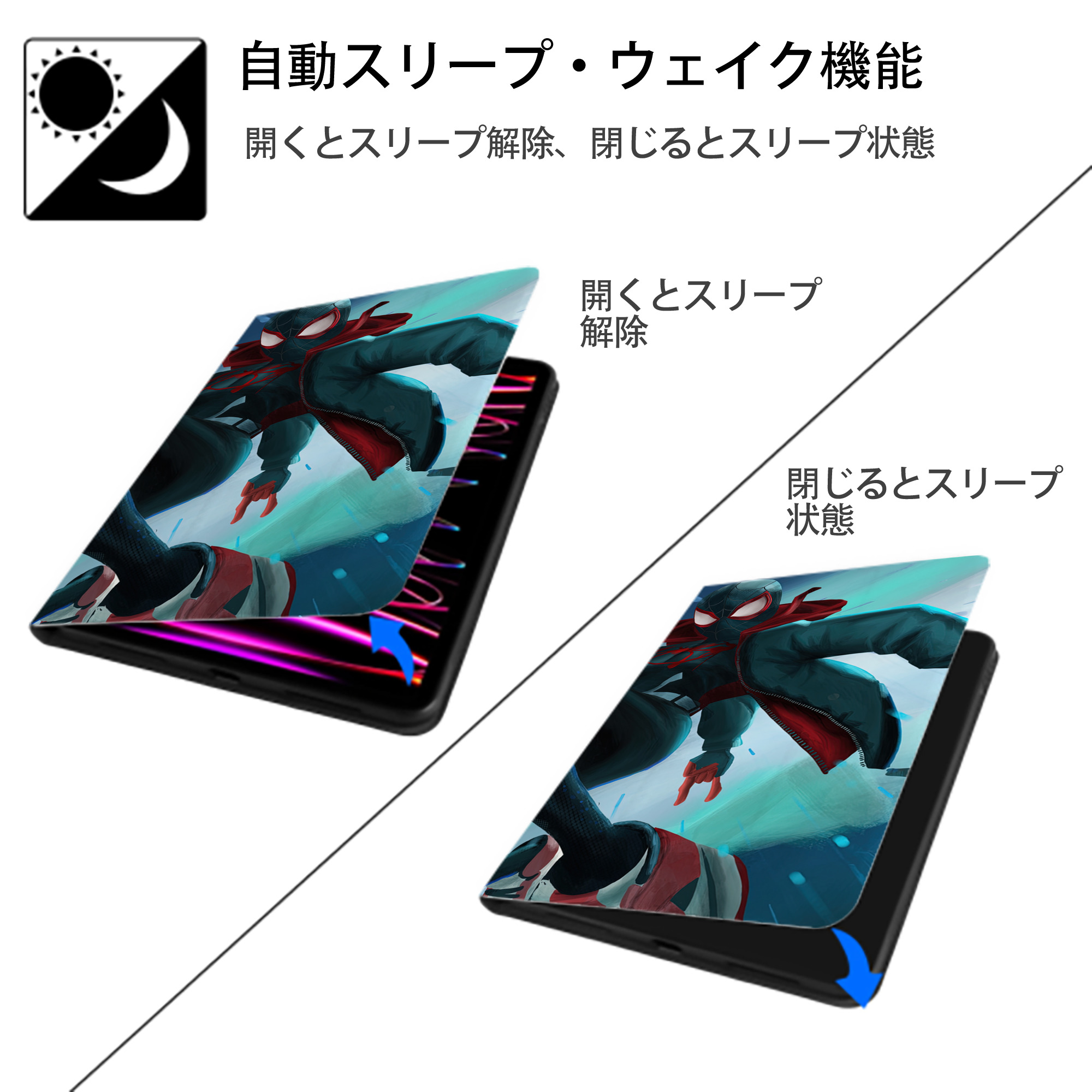 Spider Man スパイダーマン IPad ケース ブック型 PUレザー TPU 耐衝撃 軽量 薄型 ペン収納なし 全面保護 IPad 各モデル対応
