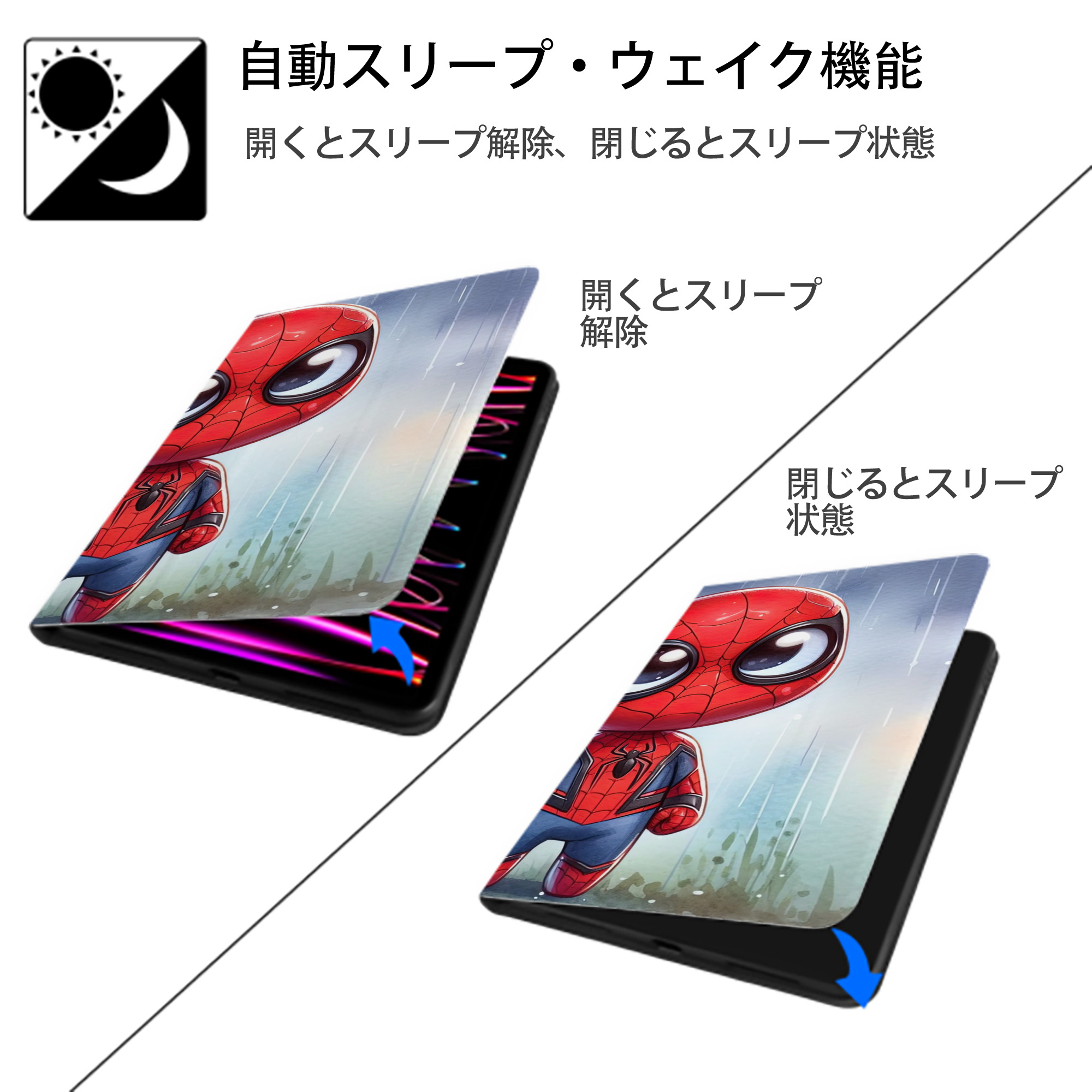 Spider Man スパイダーマン IPad ケース ブック型 PUレザー TPU 耐衝撃 軽量 薄型 ペン収納なし 全面保護 IPad 各モデル対応