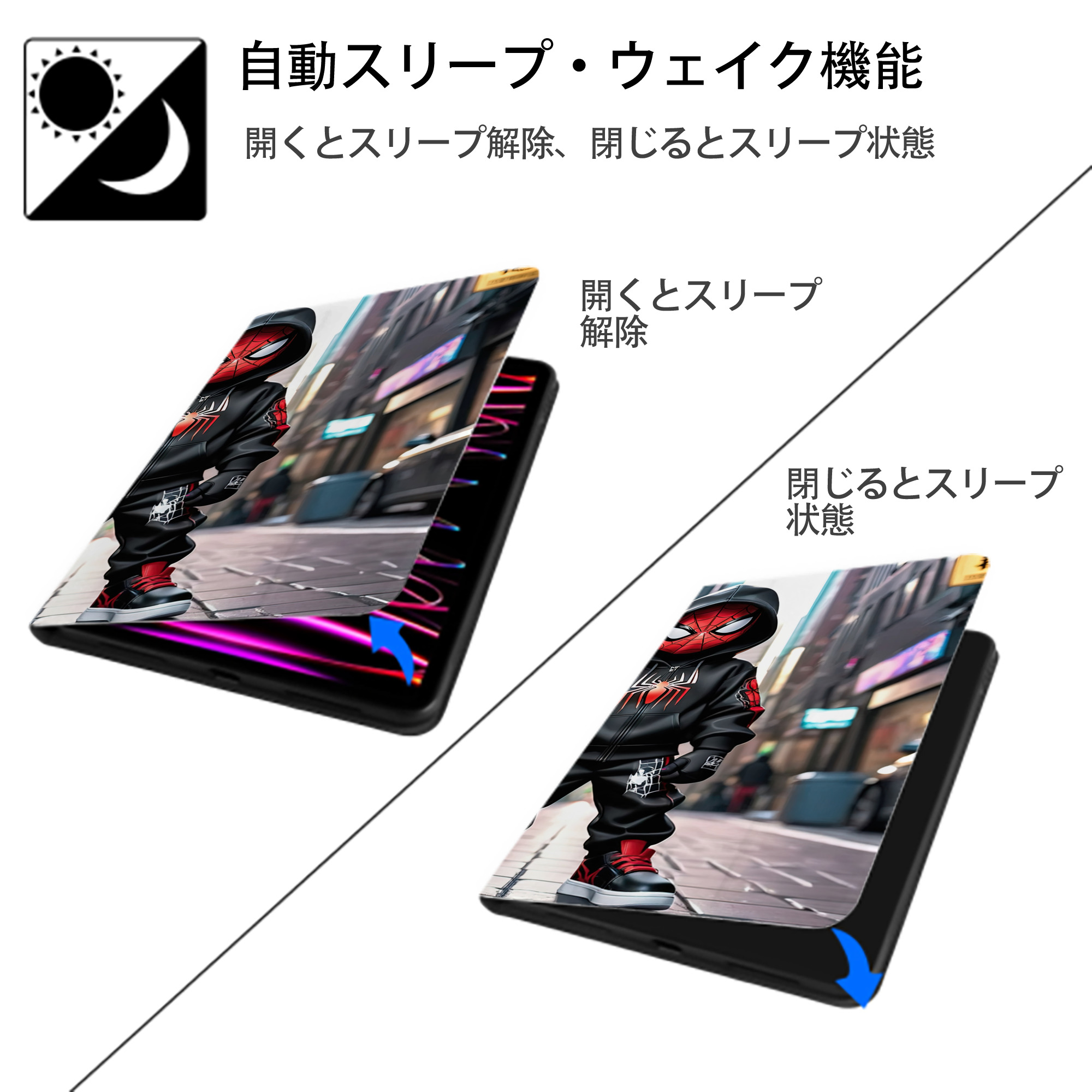 Spider Man スパイダーマン IPad ケース ブック型 PUレザー TPU 耐衝撃 軽量 薄型 ペン収納なし 全面保護 IPad 各モデル対応