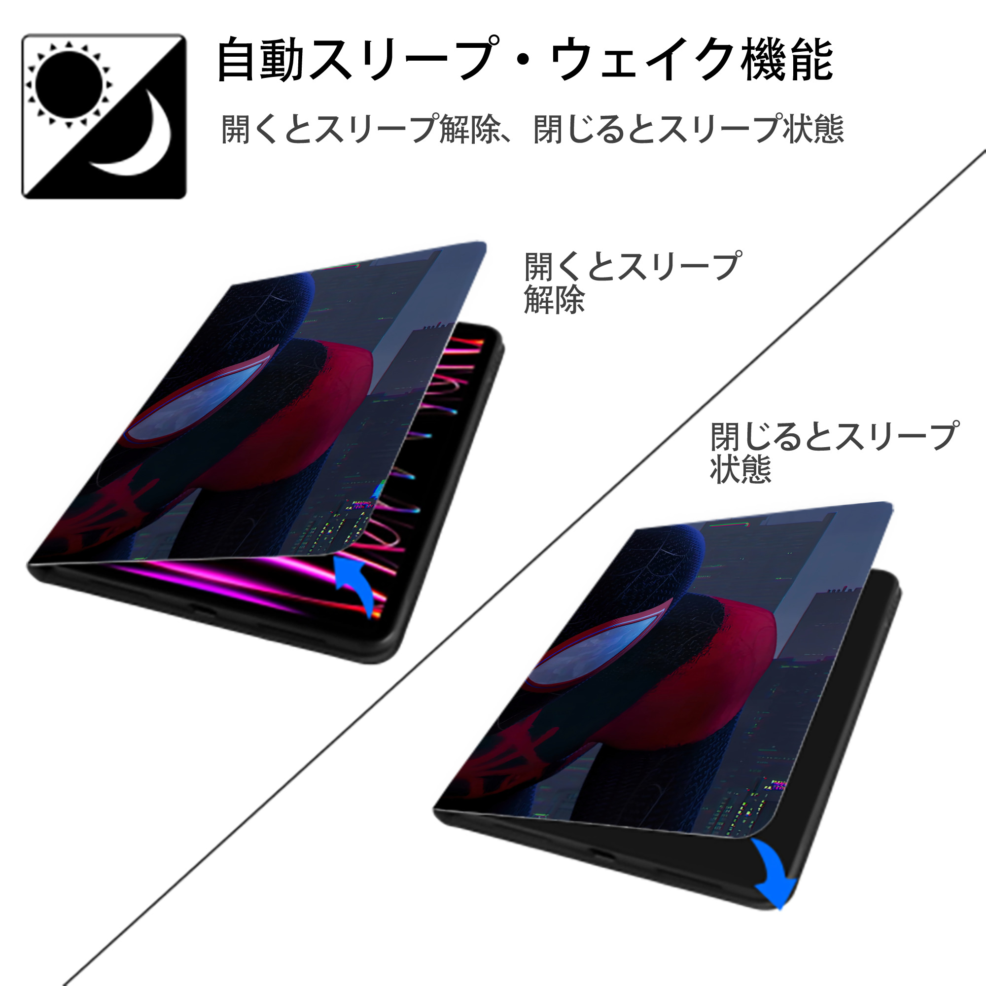 Spider Man スパイダーマン IPad ケース ブック型 PUレザー TPU 耐衝撃 軽量 薄型 ペン収納なし 全面保護 IPad 各モデル対応