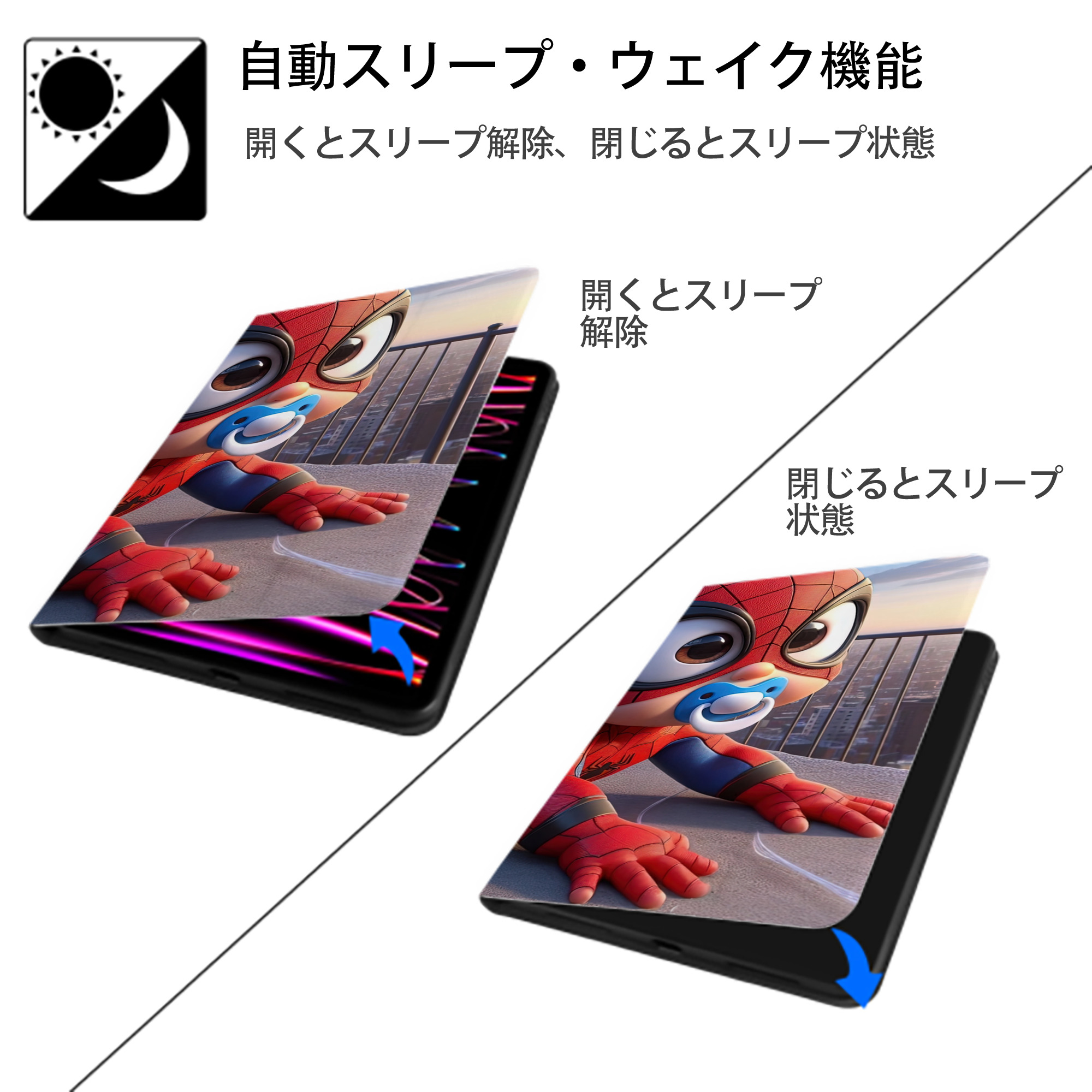 Spider Man スパイダーマン IPad ケース ブック型 PUレザー TPU 耐衝撃 軽量 薄型 ペン収納なし 全面保護 IPad 各モデル対応