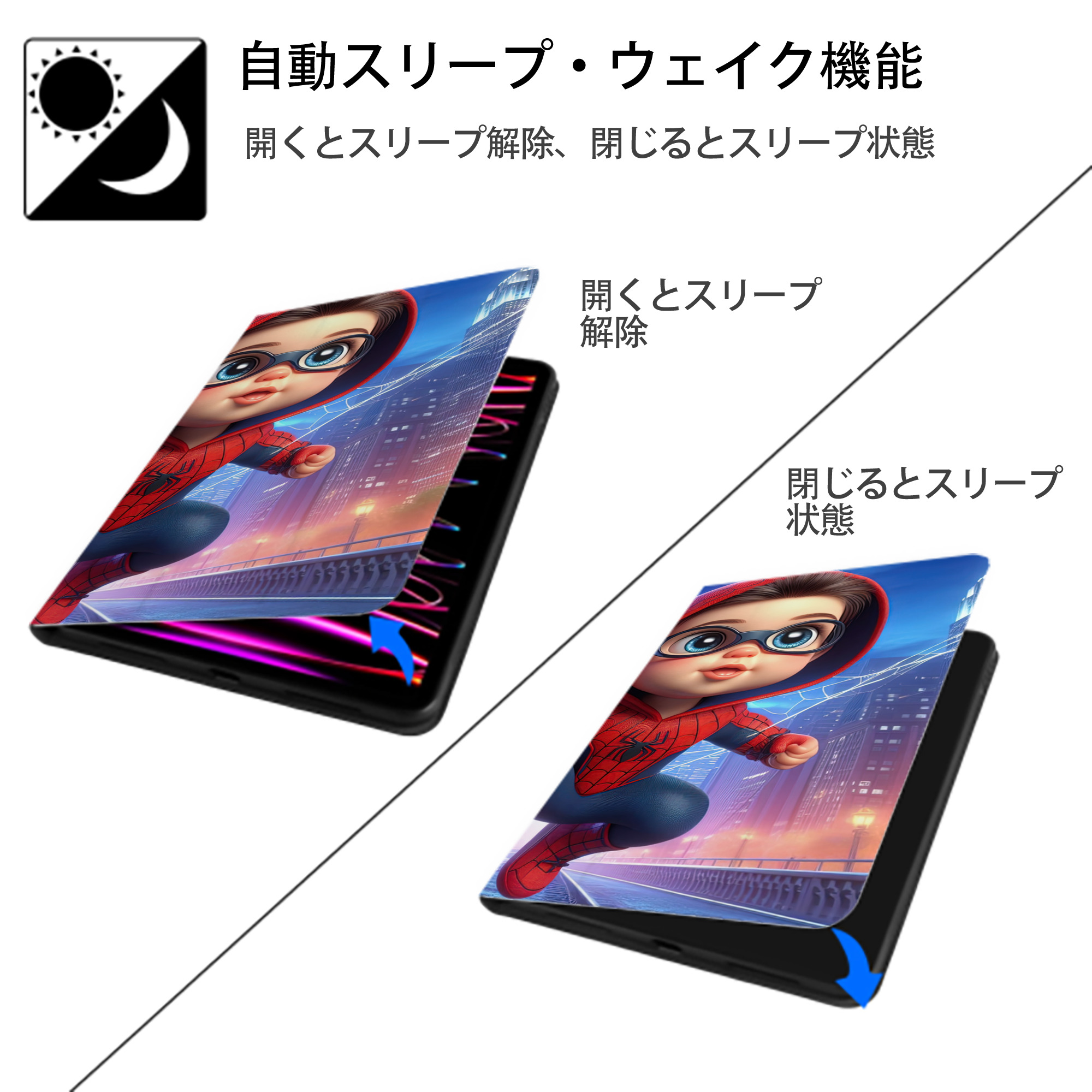 Spider Man スパイダーマン IPad ケース ブック型 PUレザー TPU 耐衝撃 軽量 薄型 ペン収納なし 全面保護 IPad 各モデル対応