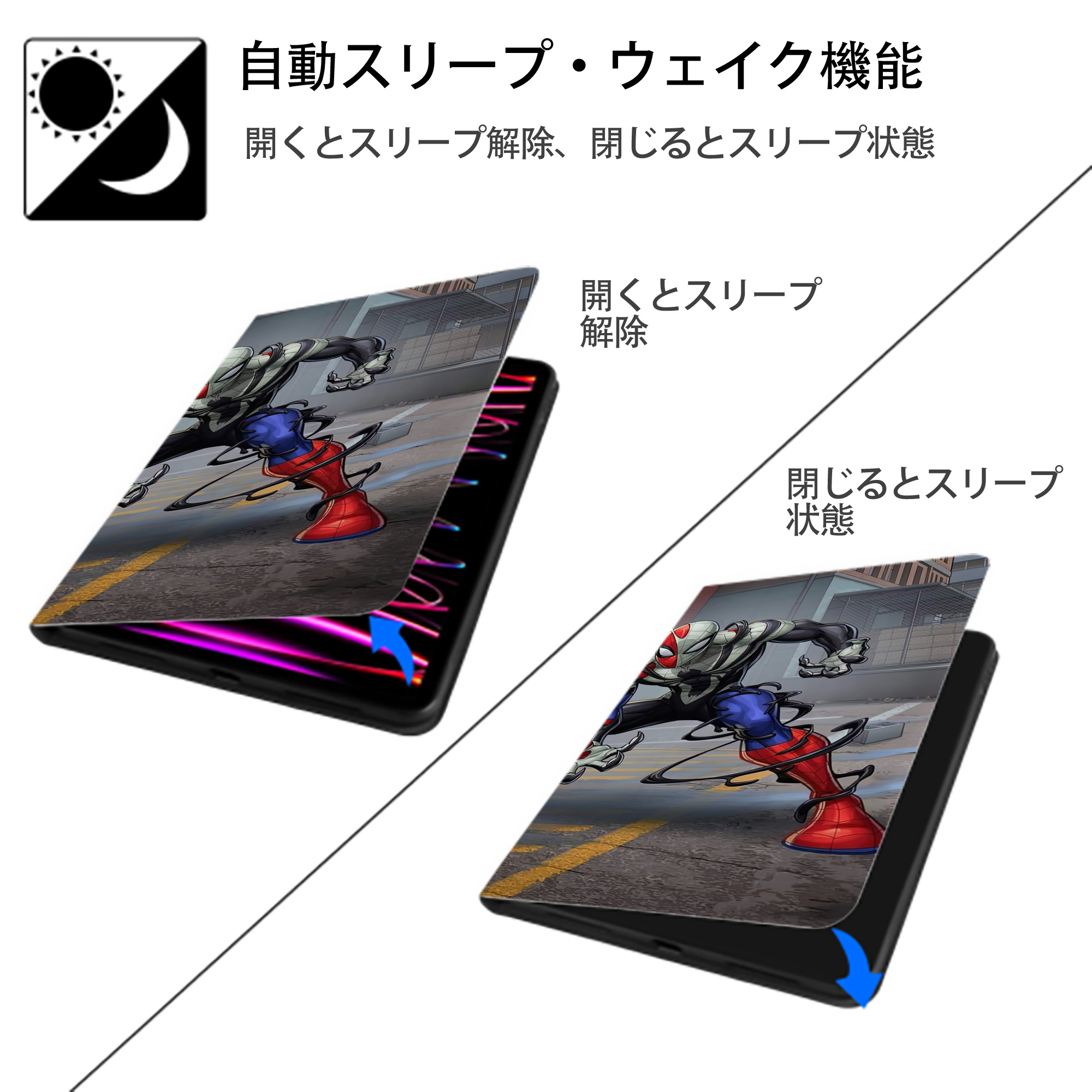 Spider Man スパイダーマン IPad ケース ブック型 PUレザー TPU 耐衝撃 軽量 薄型 ペン収納なし 全面保護 IPad 各モデル対応