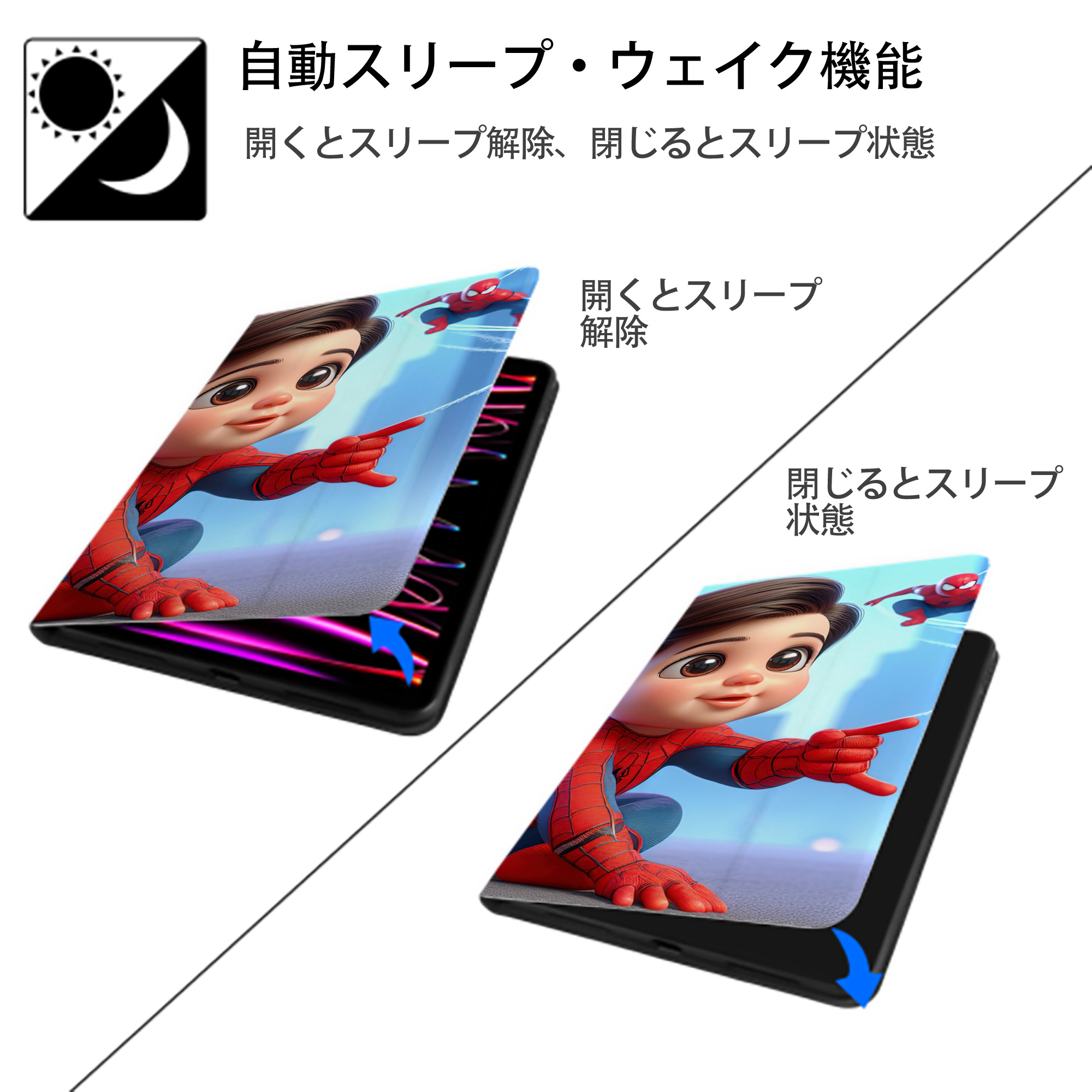 Spider Man スパイダーマン IPad ケース ブック型 PUレザー TPU 耐衝撃 軽量 薄型 ペン収納なし 全面保護 IPad 各モデル対応