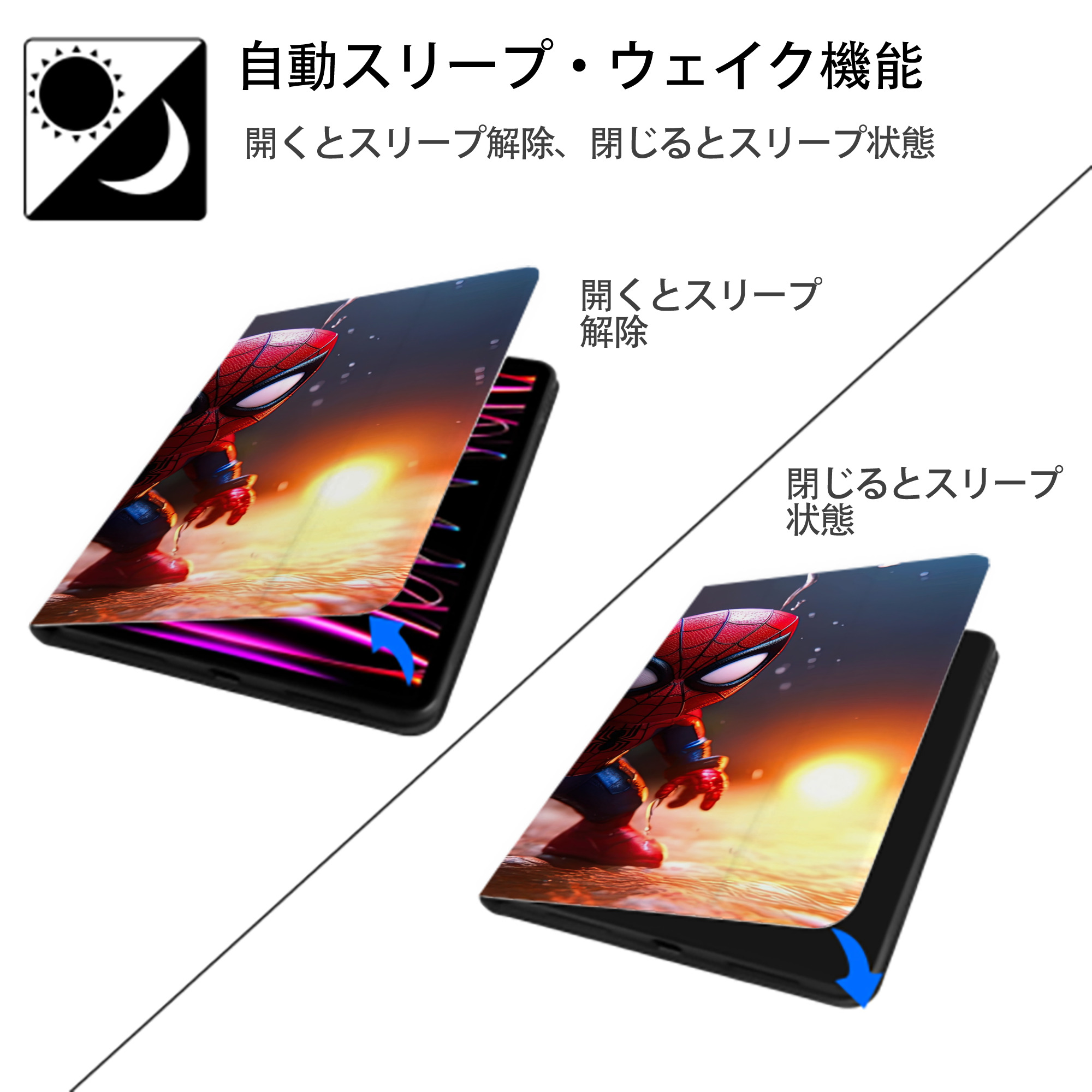 Spider Man スパイダーマン IPad ケース ブック型 PUレザー TPU 耐衝撃 軽量 薄型 ペン収納なし 全面保護 IPad 各モデル対応