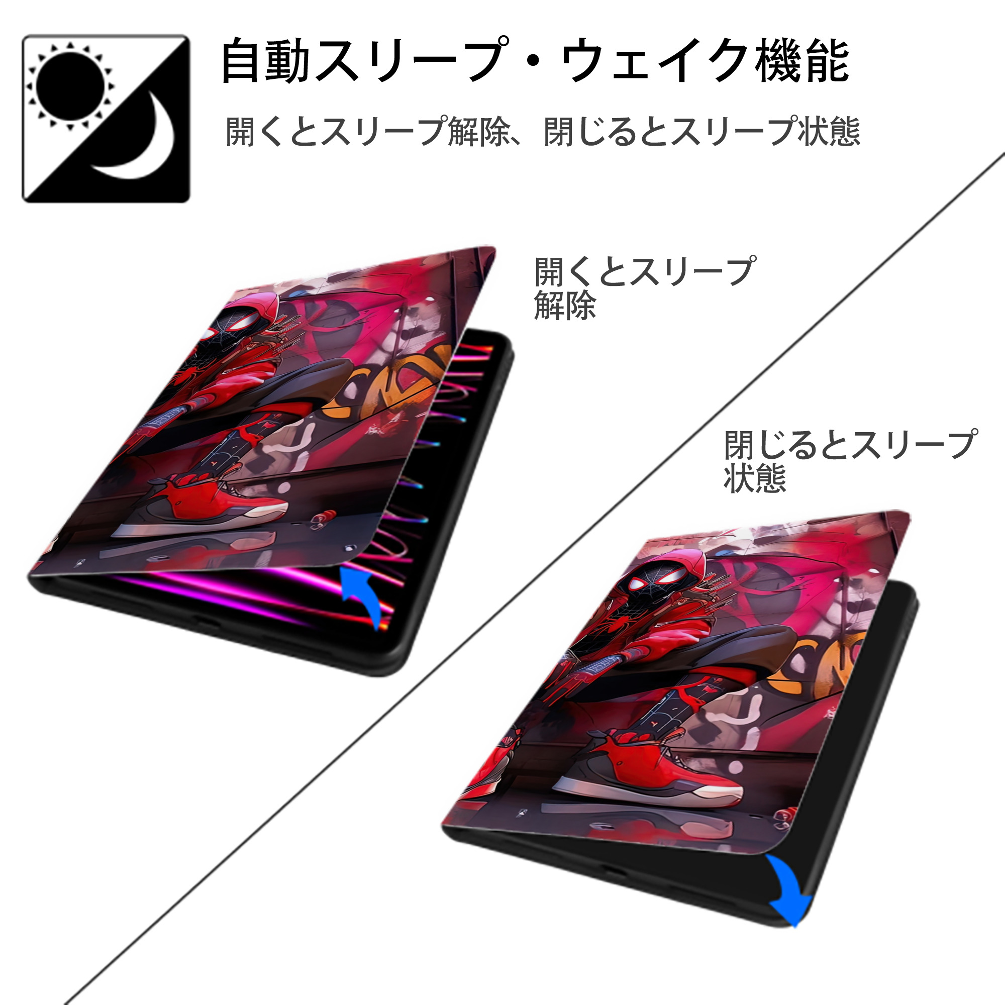 Spider Man スパイダーマン IPad ケース ブック型 PUレザー TPU 耐衝撃 軽量 薄型 ペン収納なし 全面保護 IPad 各モデル対応