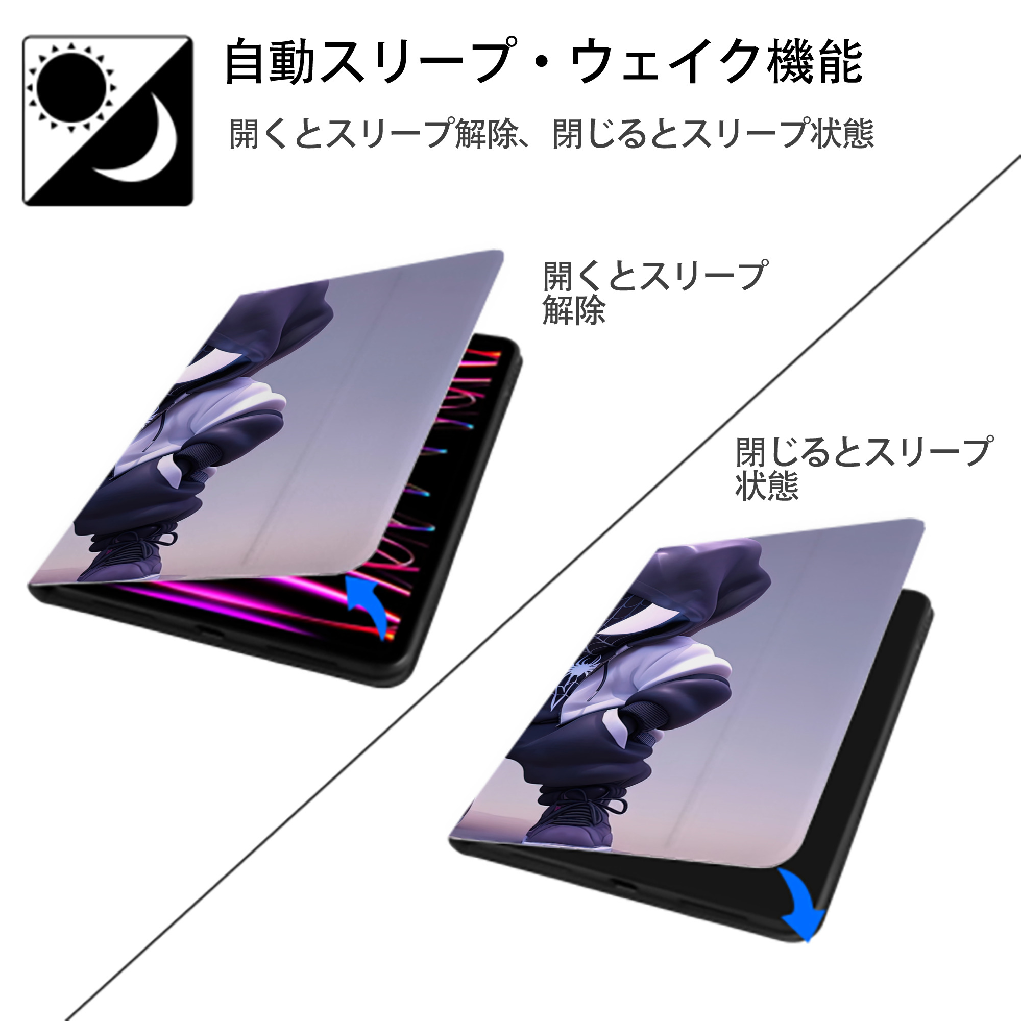 Spider Man スパイダーマン IPad ケース ブック型 PUレザー TPU 耐衝撃 軽量 薄型 ペン収納なし 全面保護 IPad 各モデル対応