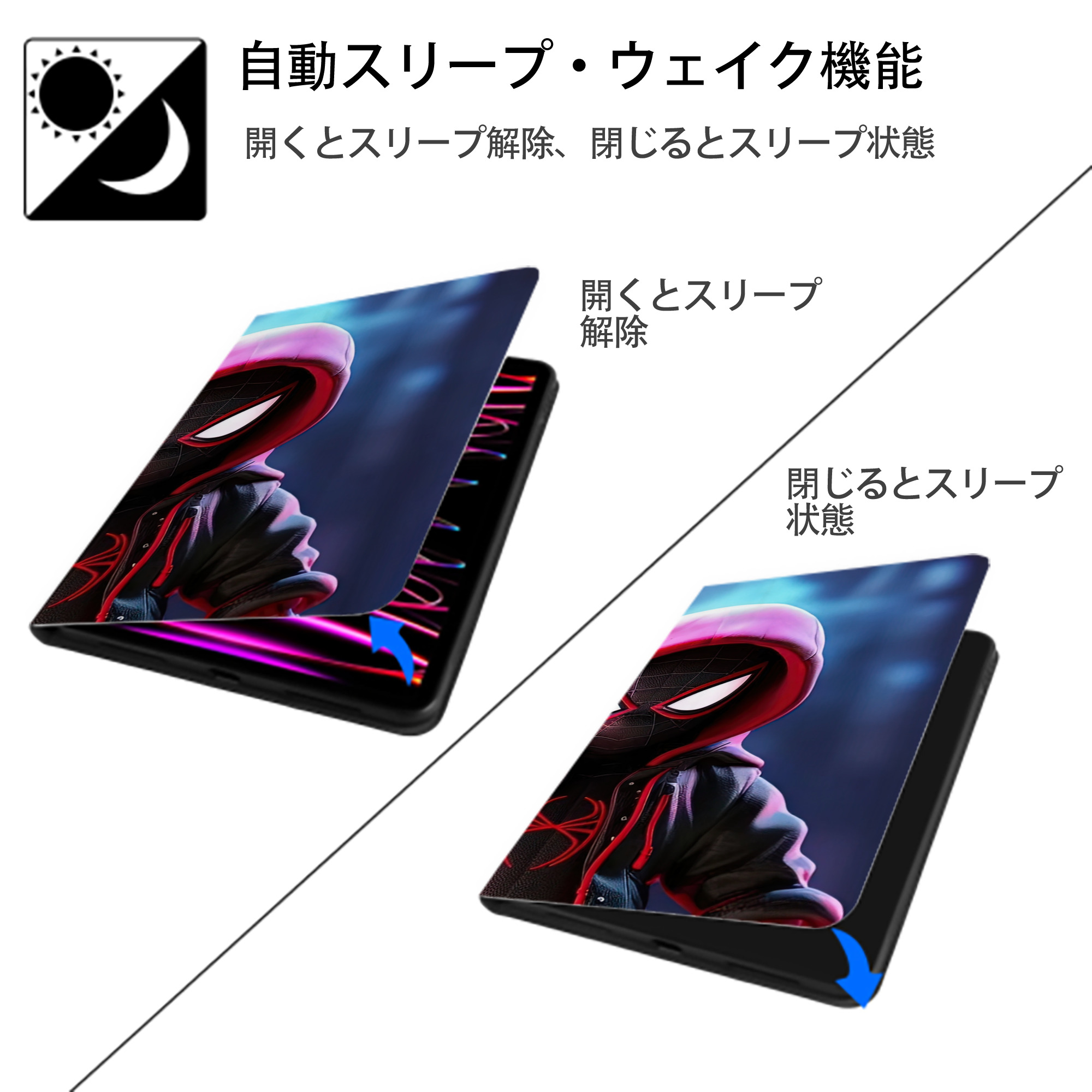 Spider Man スパイダーマン IPad ケース ブック型 PUレザー TPU 耐衝撃 軽量 薄型 ペン収納なし 全面保護 IPad 各モデル対応