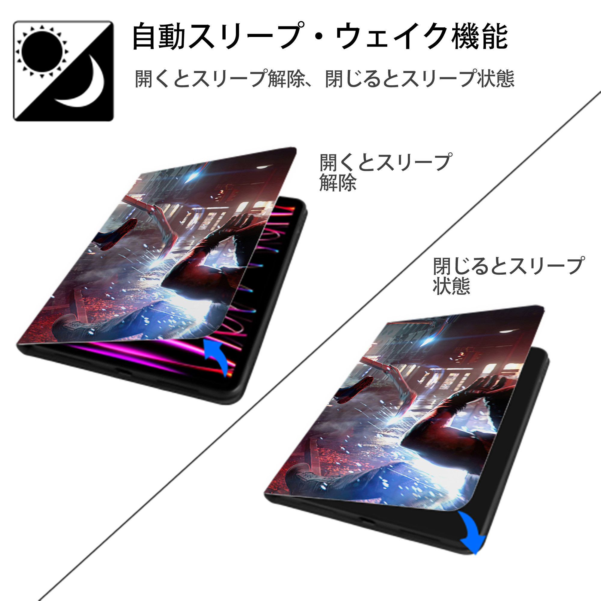 Spider Man スパイダーマン IPadケース ペンホルダー付き ブックスタイルデザイン