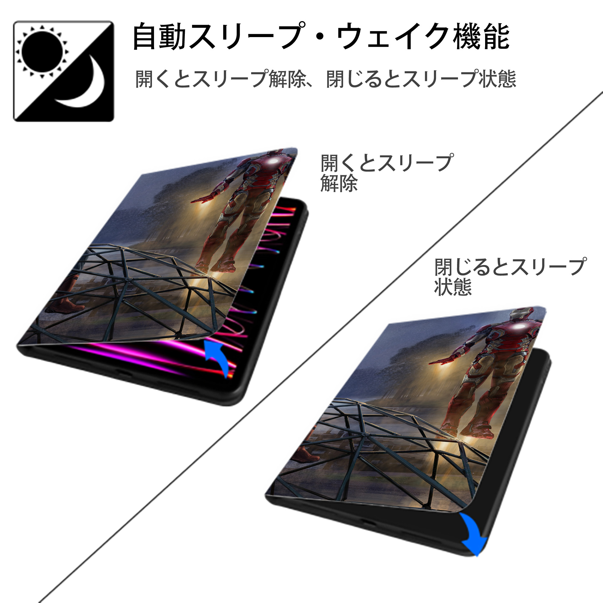 Spider Man スパイダーマン IPadケース ペンホルダー付き ブックスタイルデザイン