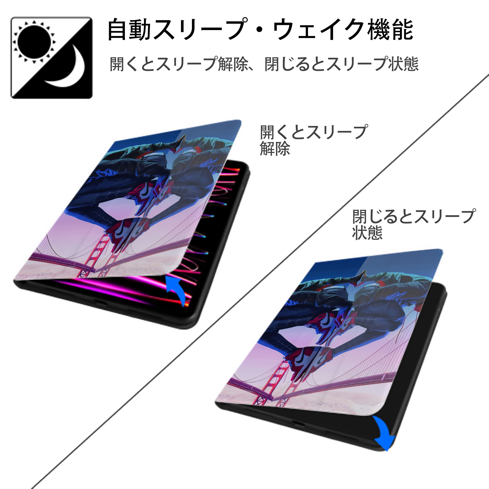 Spider Man スパイダーマン IPadケース ペンホルダー付き ブックスタイルデザイン