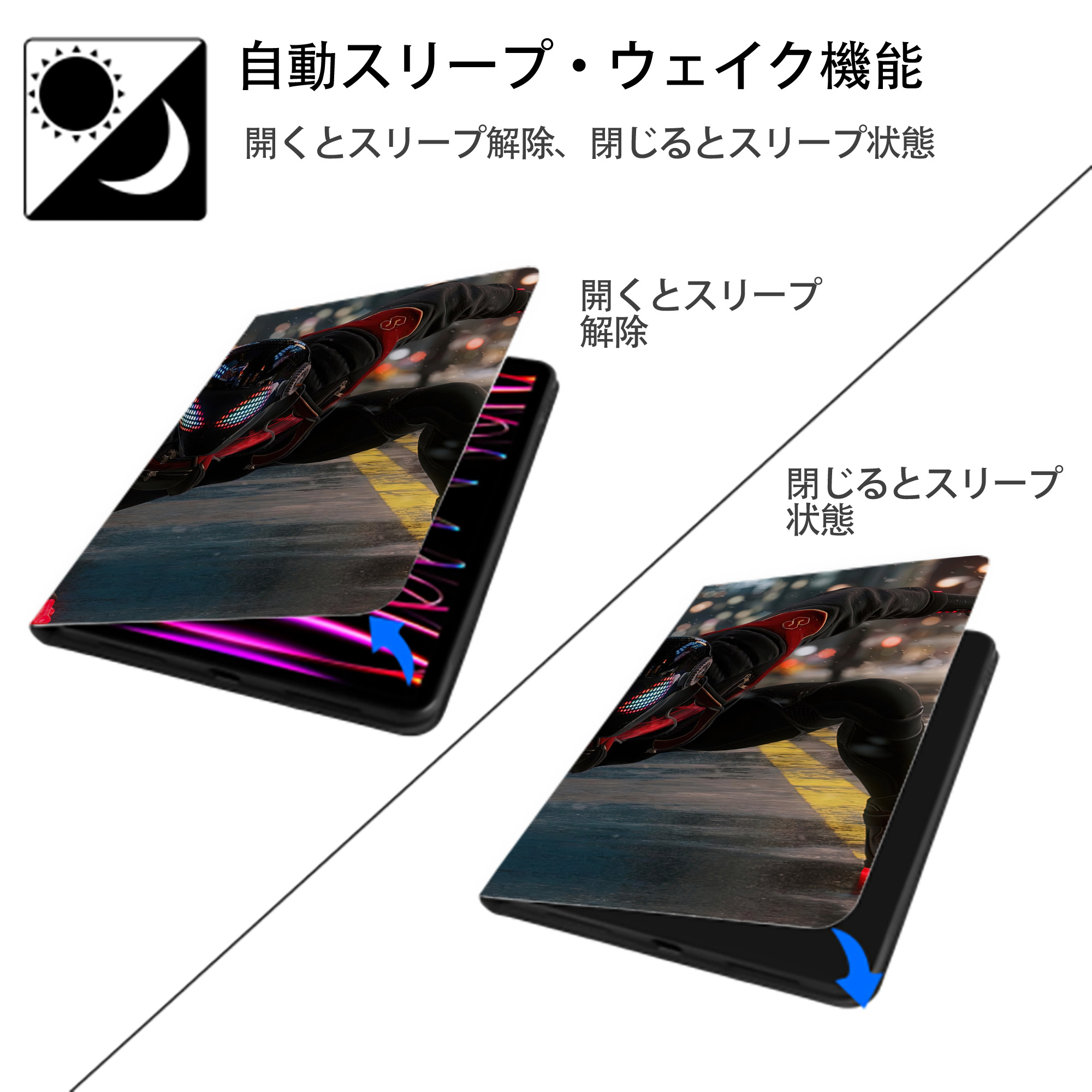 Spider Man スパイダーマン IPadケース ペンホルダー付き ブックスタイルデザイン