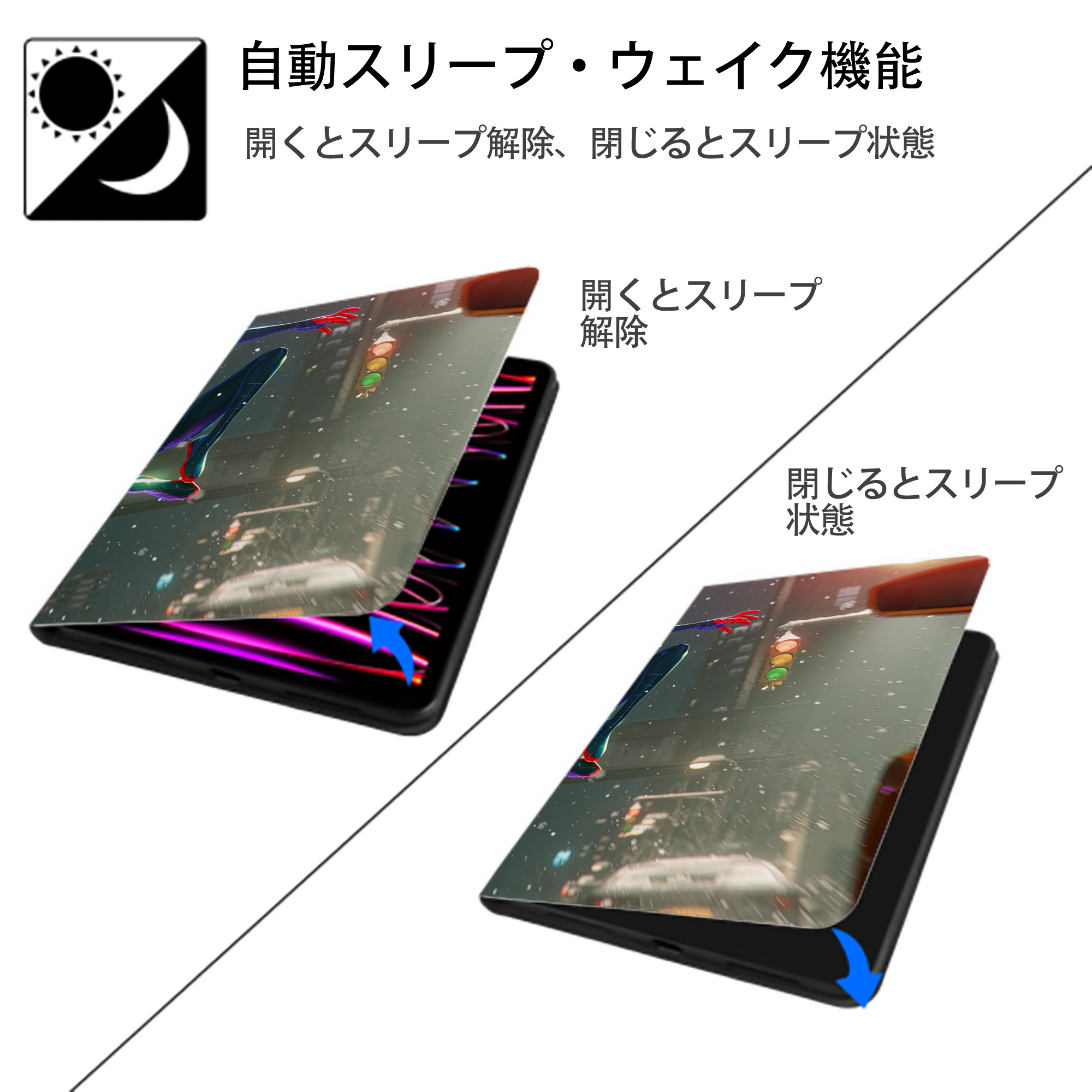 Spider Man スパイダーマン IPadケース ペンホルダー付き ブックスタイルデザイン