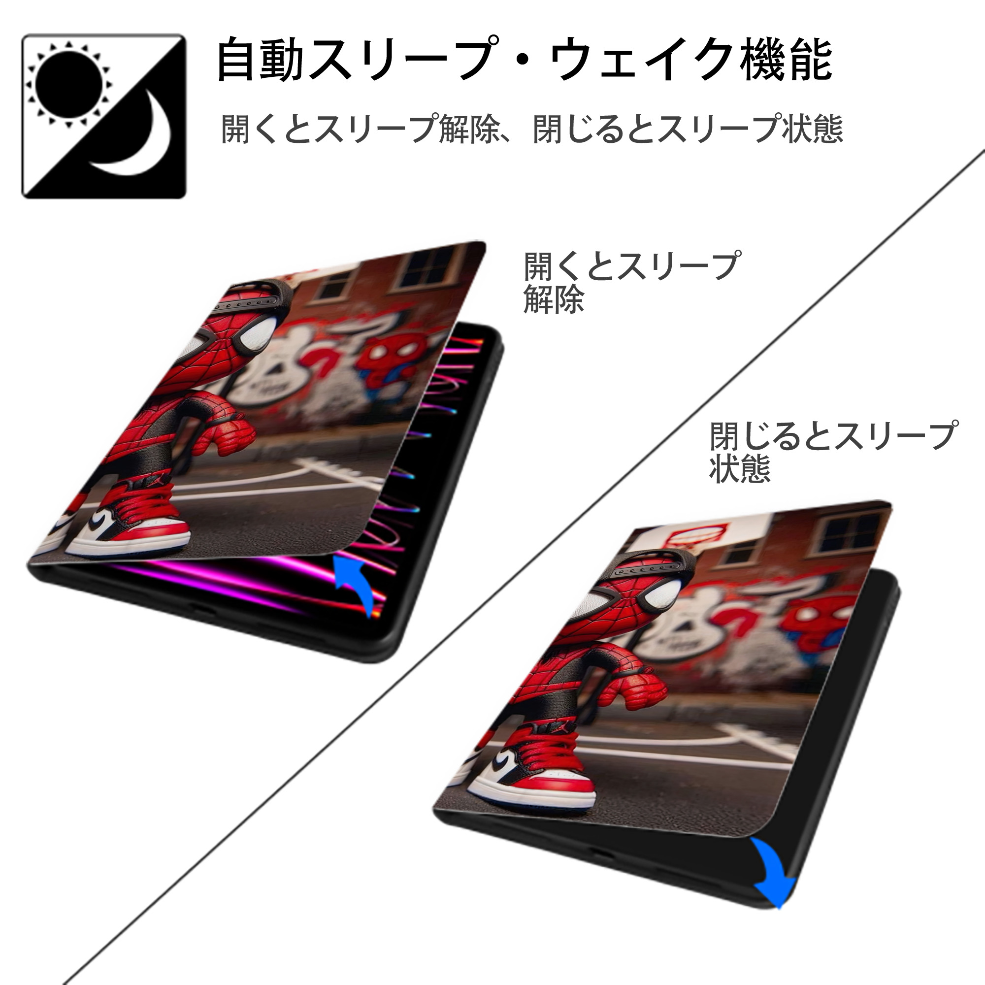 Spider Man スパイダーマン IPadケース ペンホルダー付き ブックスタイルデザイン