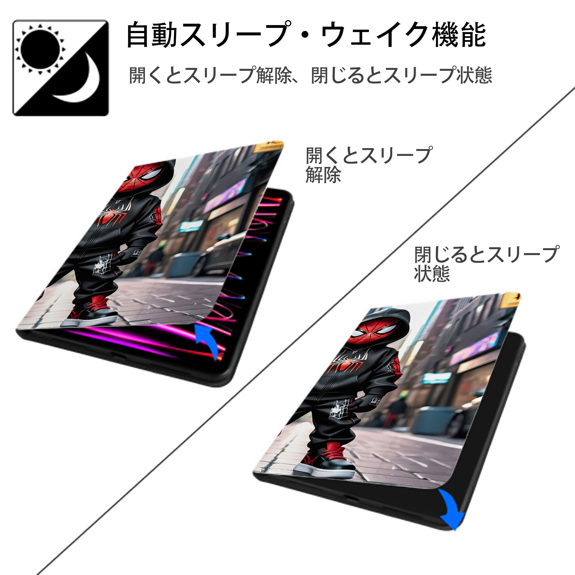 Spider Man スパイダーマン IPadケース ペンホルダー付き ブックスタイルデザイン