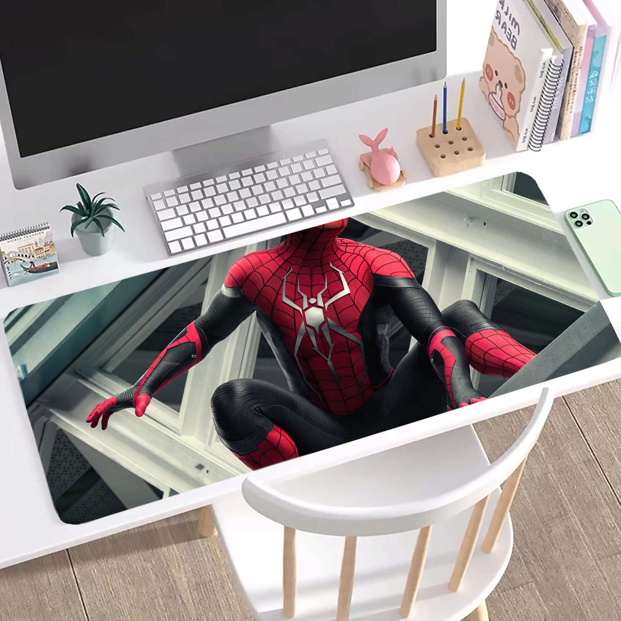（画像用） Spider Man スパイダーマン ステッチ加工 大判デスクマット／滑り止めマウスパッド