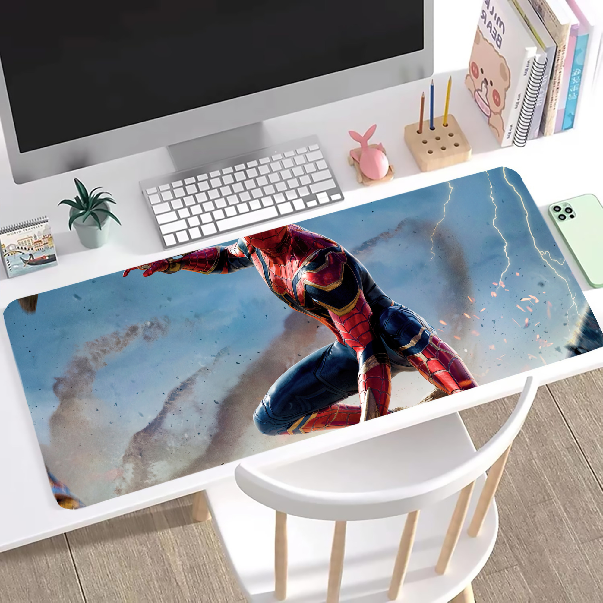 （画像用） Spider Man スパイダーマン ステッチ加工 大判デスクマット／滑り止めマウスパッド