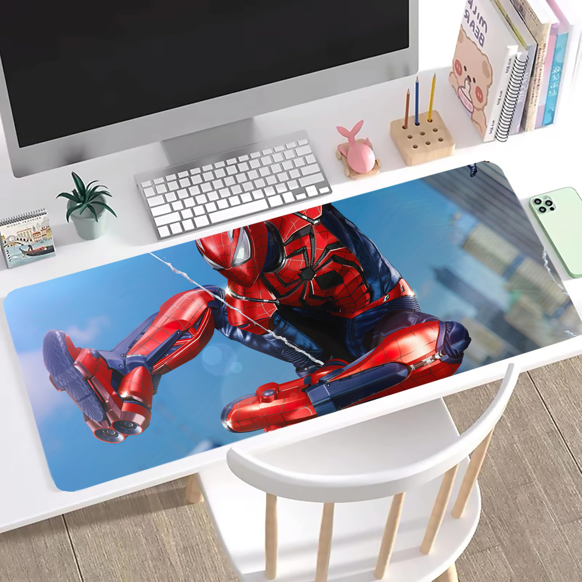 （画像用） Spider Man スパイダーマン ステッチ加工 大判デスクマット／滑り止めマウスパッド