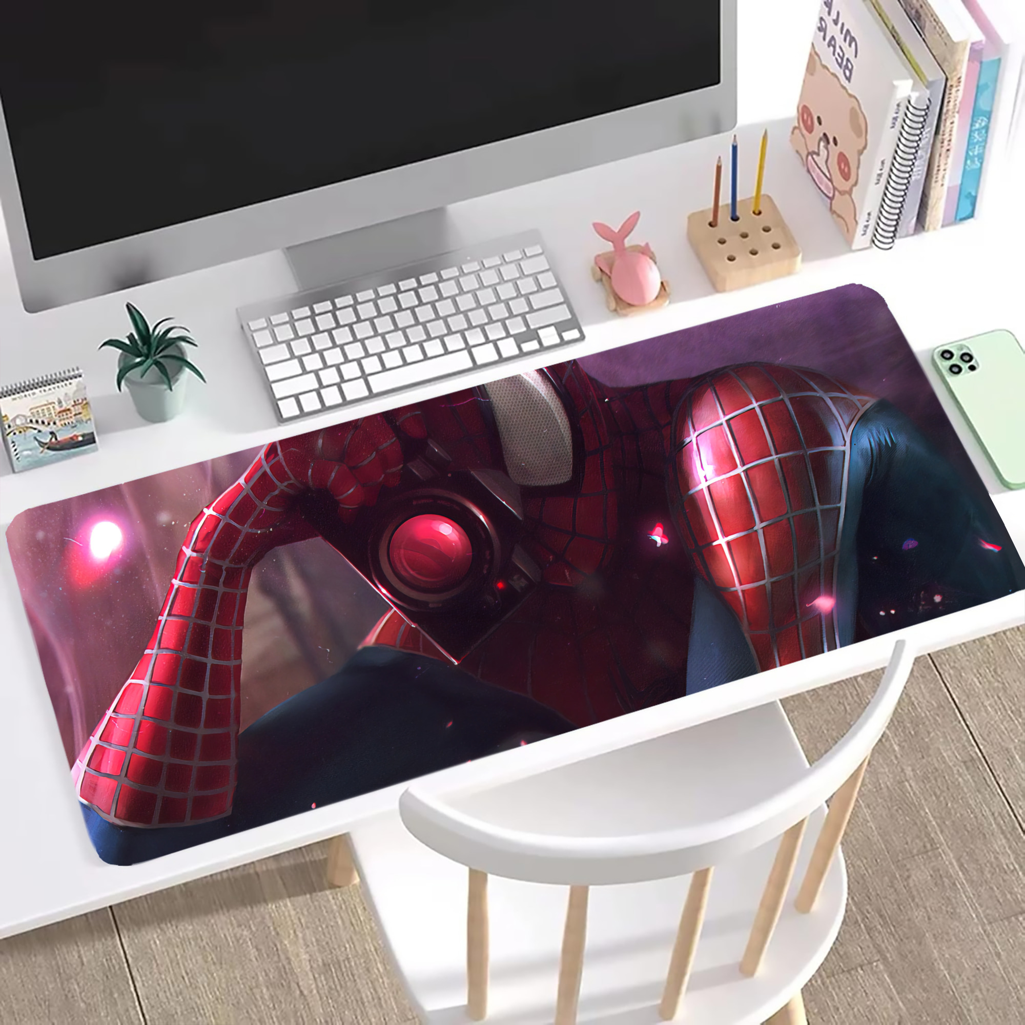 （画像用） Spider Man スパイダーマン ステッチ加工 大判デスクマット／滑り止めマウスパッド