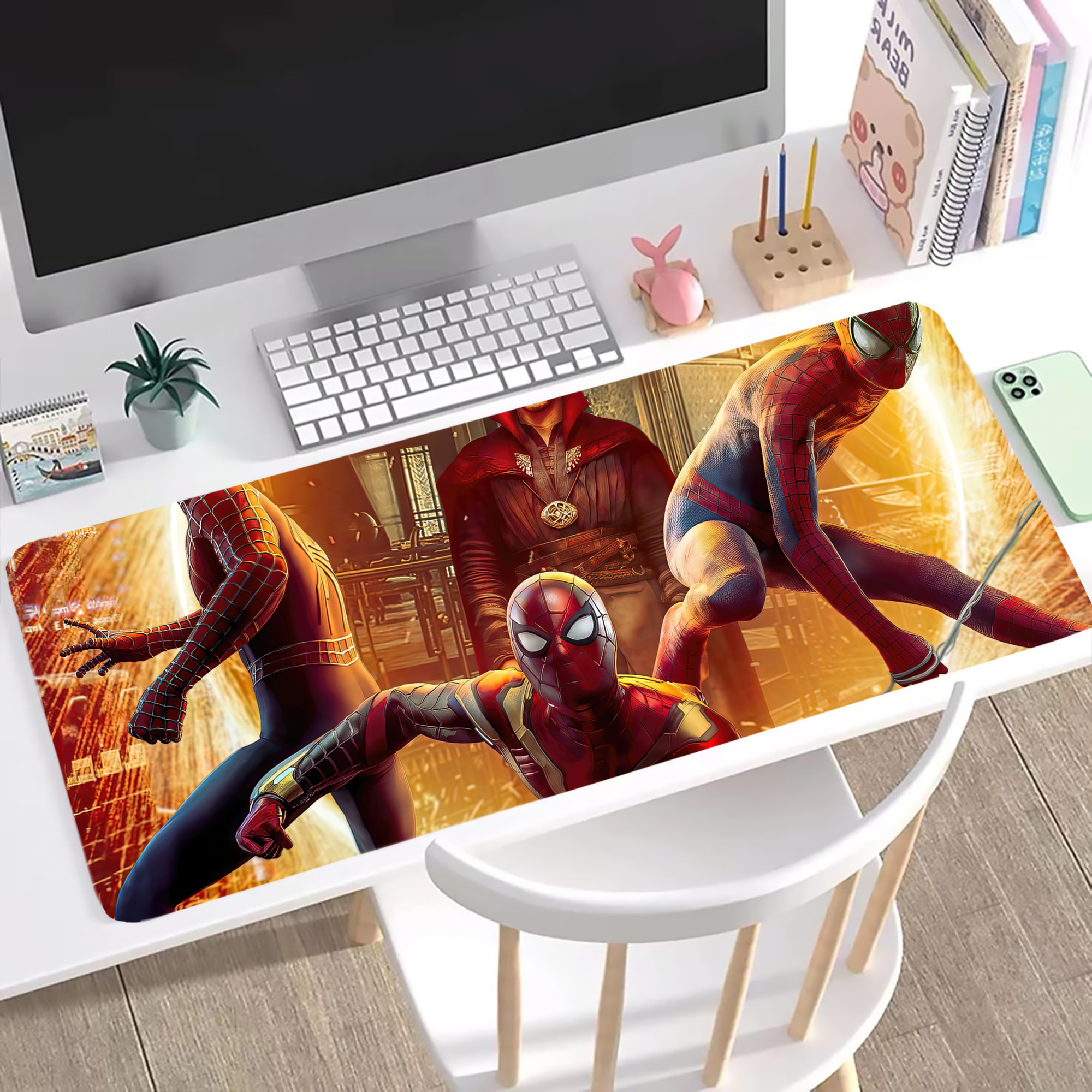 （画像用） Spider Man スパイダーマン ステッチ加工 大判デスクマット／滑り止めマウスパッド