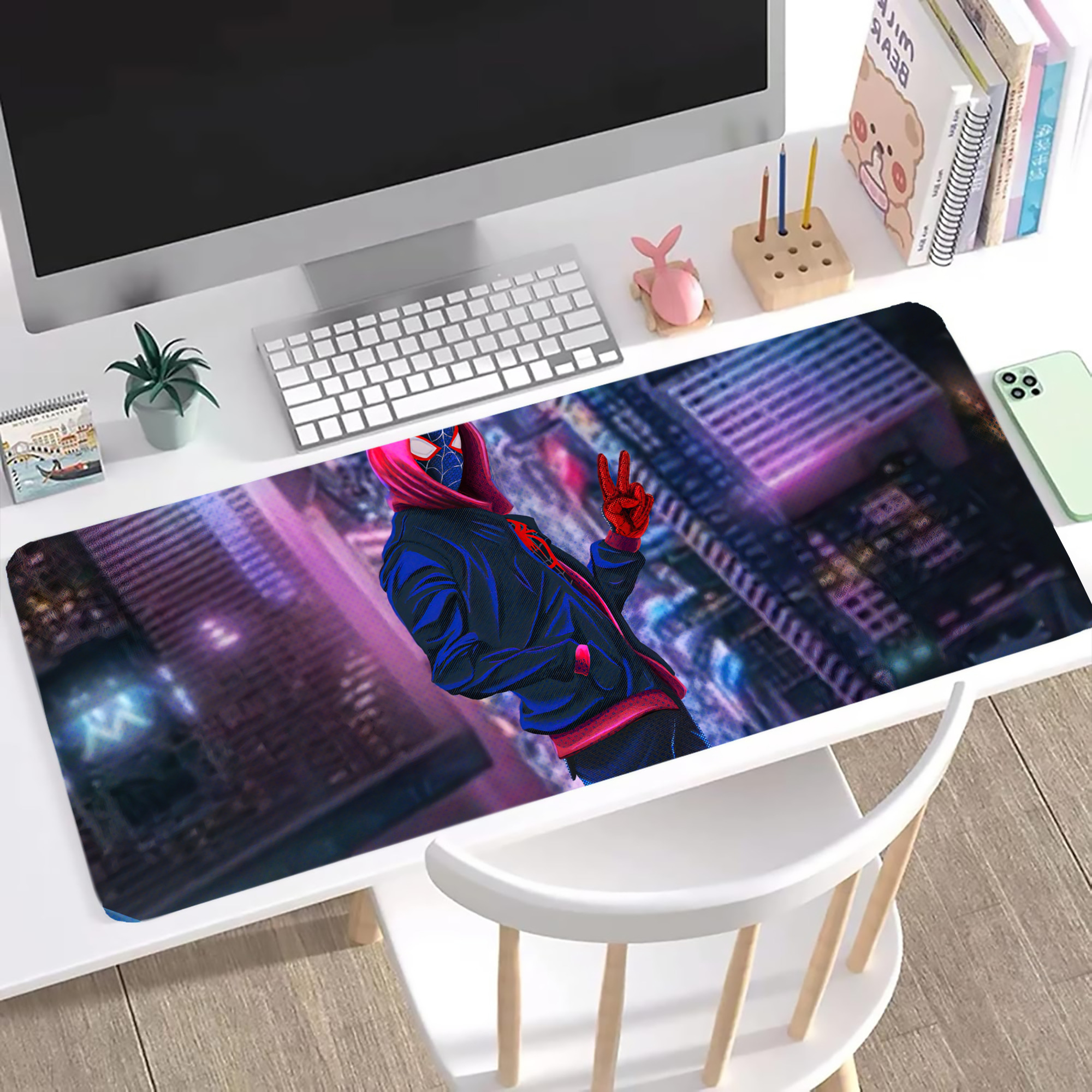 （画像用） Spider Man スパイダーマン ステッチ加工 大判デスクマット／滑り止めマウスパッド