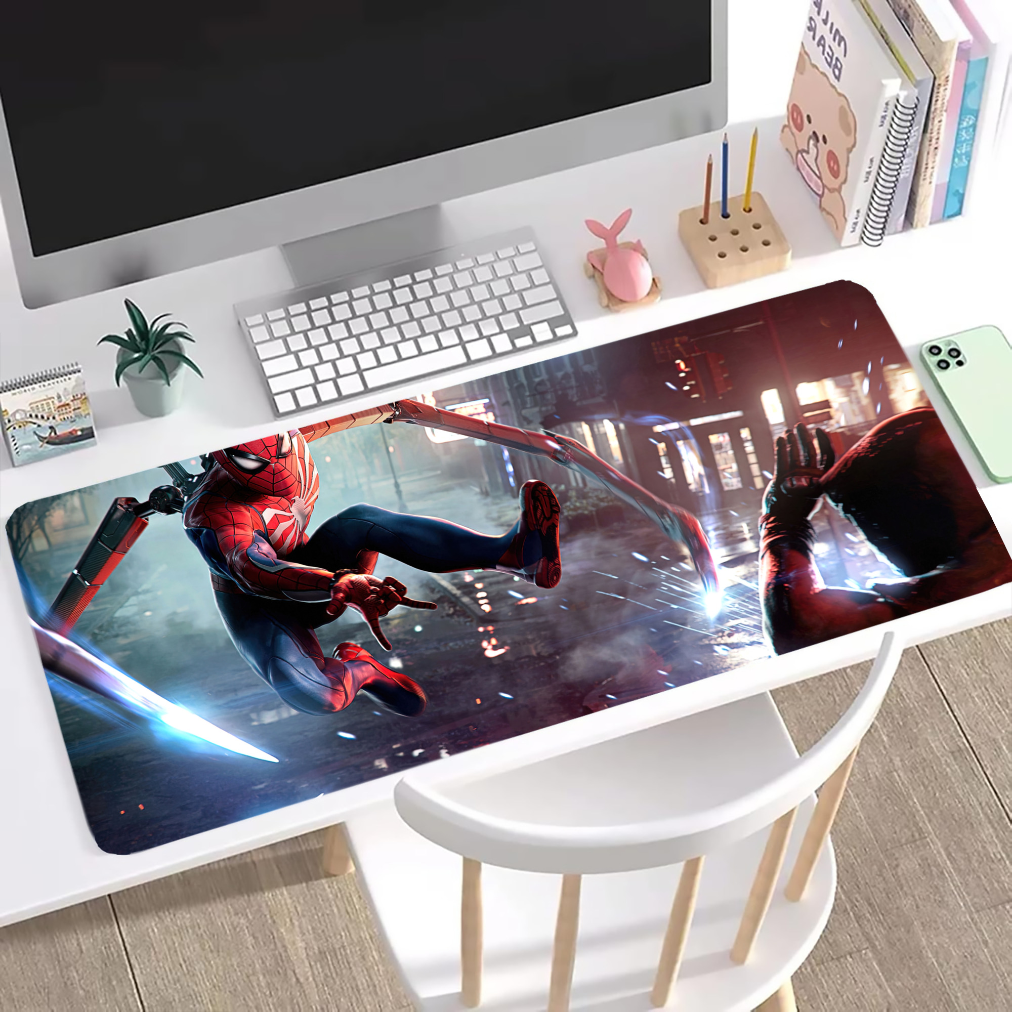 （画像用） Spider Man スパイダーマン ステッチ加工 大判デスクマット／滑り止めマウスパッド