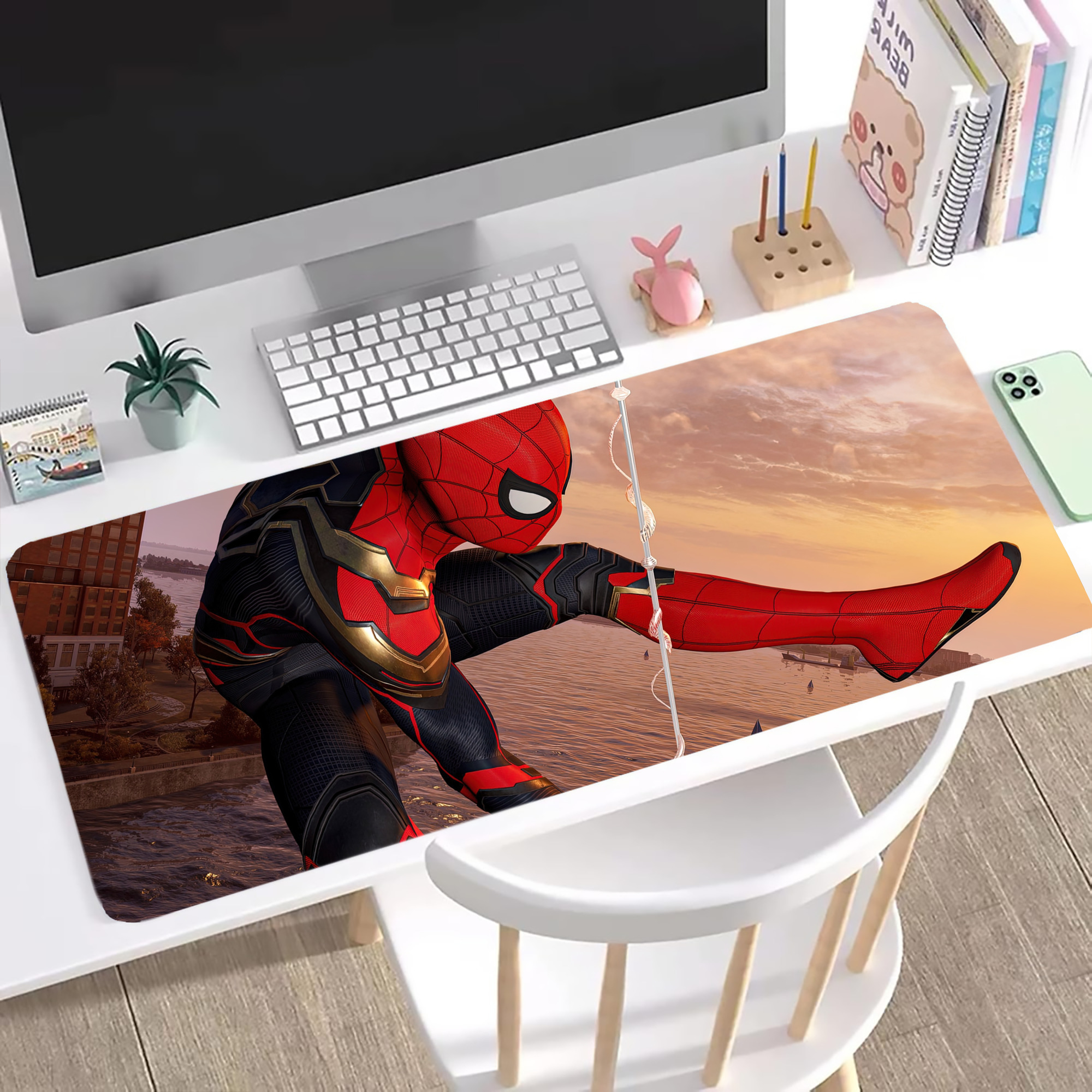 （画像用） Spider Man スパイダーマン ステッチ加工 大判デスクマット／滑り止めマウスパッド