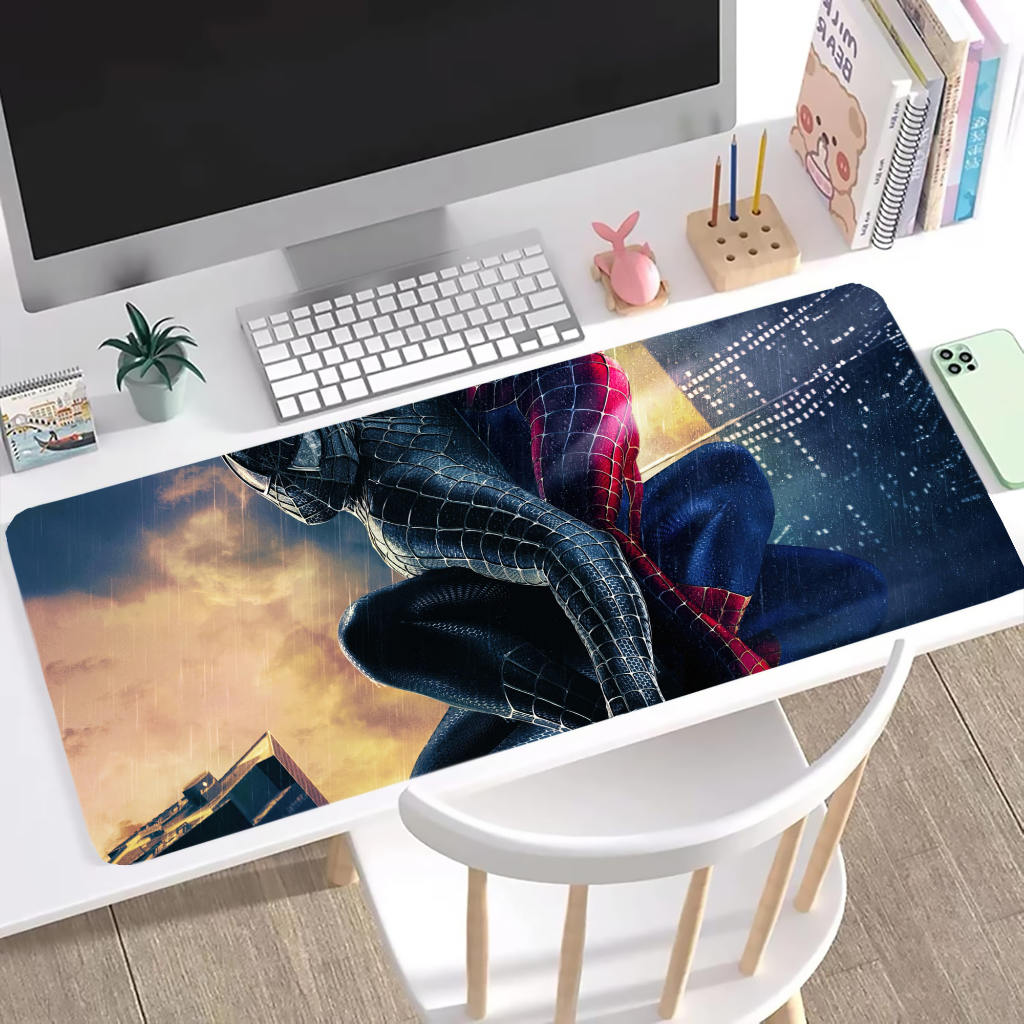 （画像用） Spider Man スパイダーマン ステッチ加工 大判デスクマット／滑り止めマウスパッド