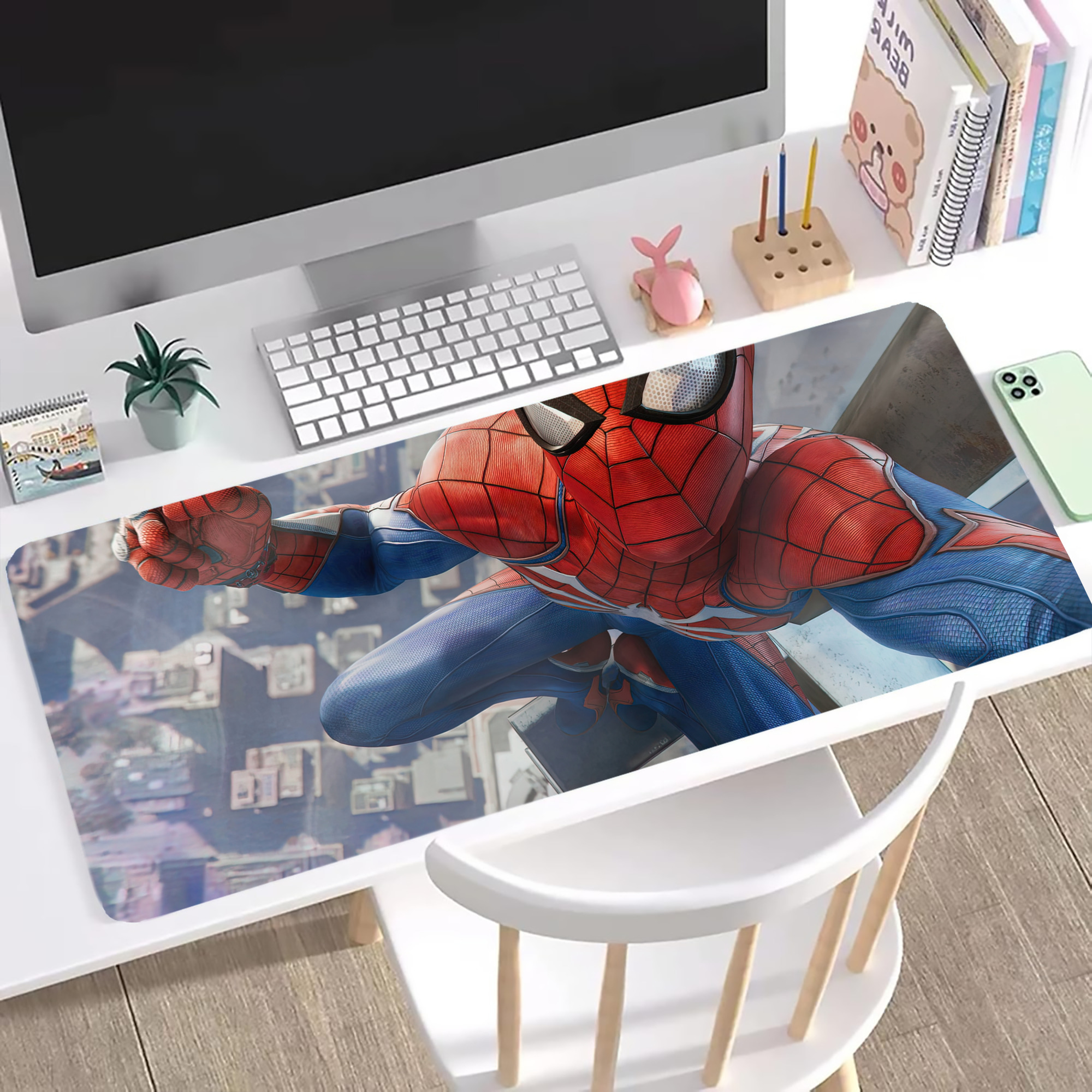 （画像用） Spider Man スパイダーマン ステッチ加工 大判デスクマット／滑り止めマウスパッド
