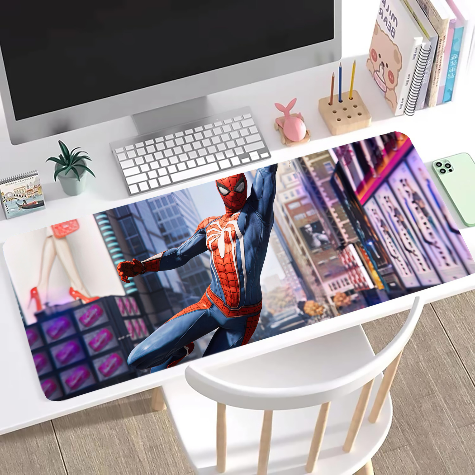 （画像用） Spider Man スパイダーマン ステッチ加工 大判デスクマット／滑り止めマウスパッド
