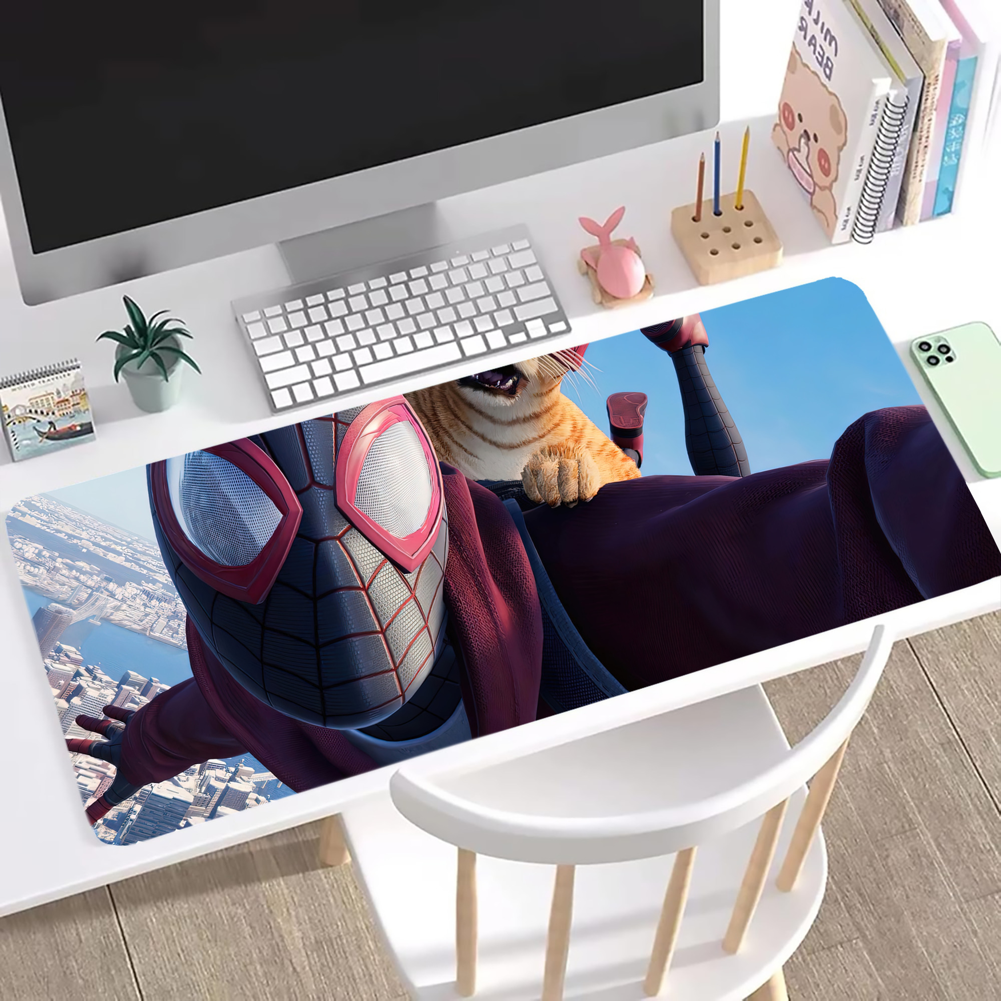 （画像用） Spider Man スパイダーマン ステッチ加工 大判デスクマット／滑り止めマウスパッド