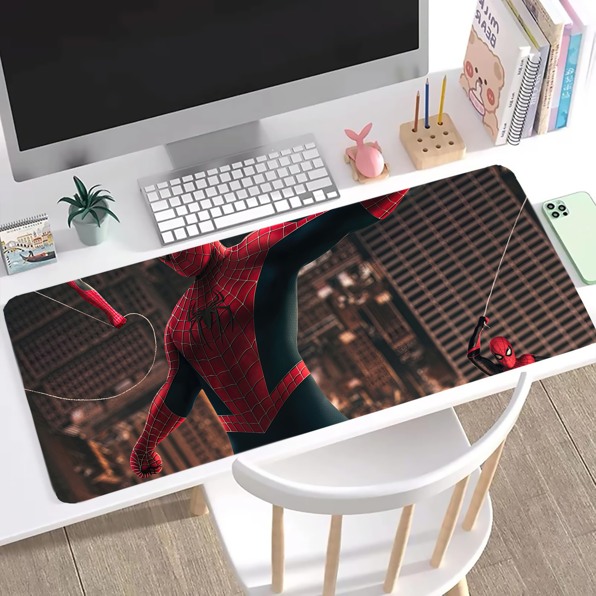 （画像用） Spider Man スパイダーマン ステッチ加工 大判デスクマット／滑り止めマウスパッド