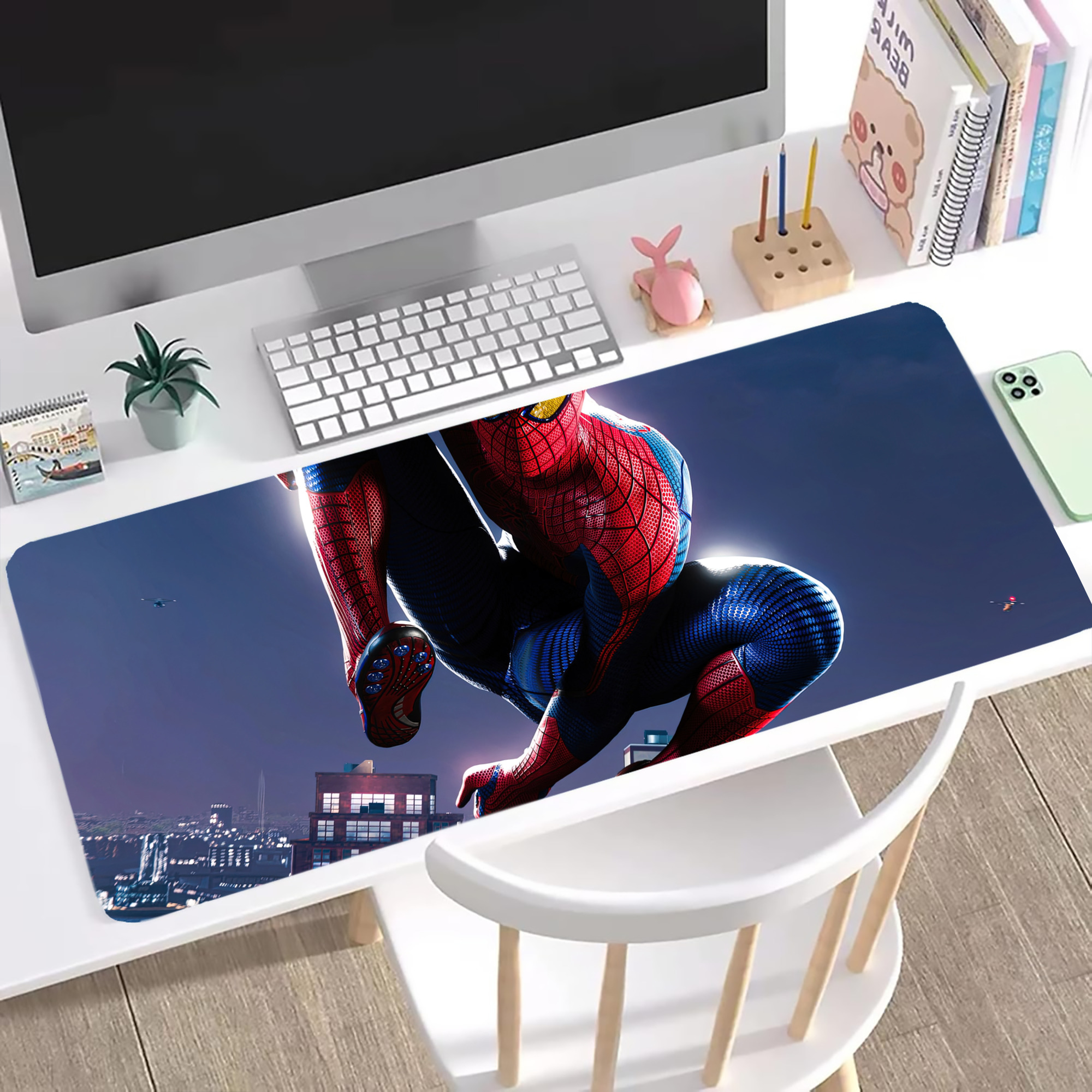 （画像用） Spider Man スパイダーマン ステッチ加工 大判デスクマット／滑り止めマウスパッド
