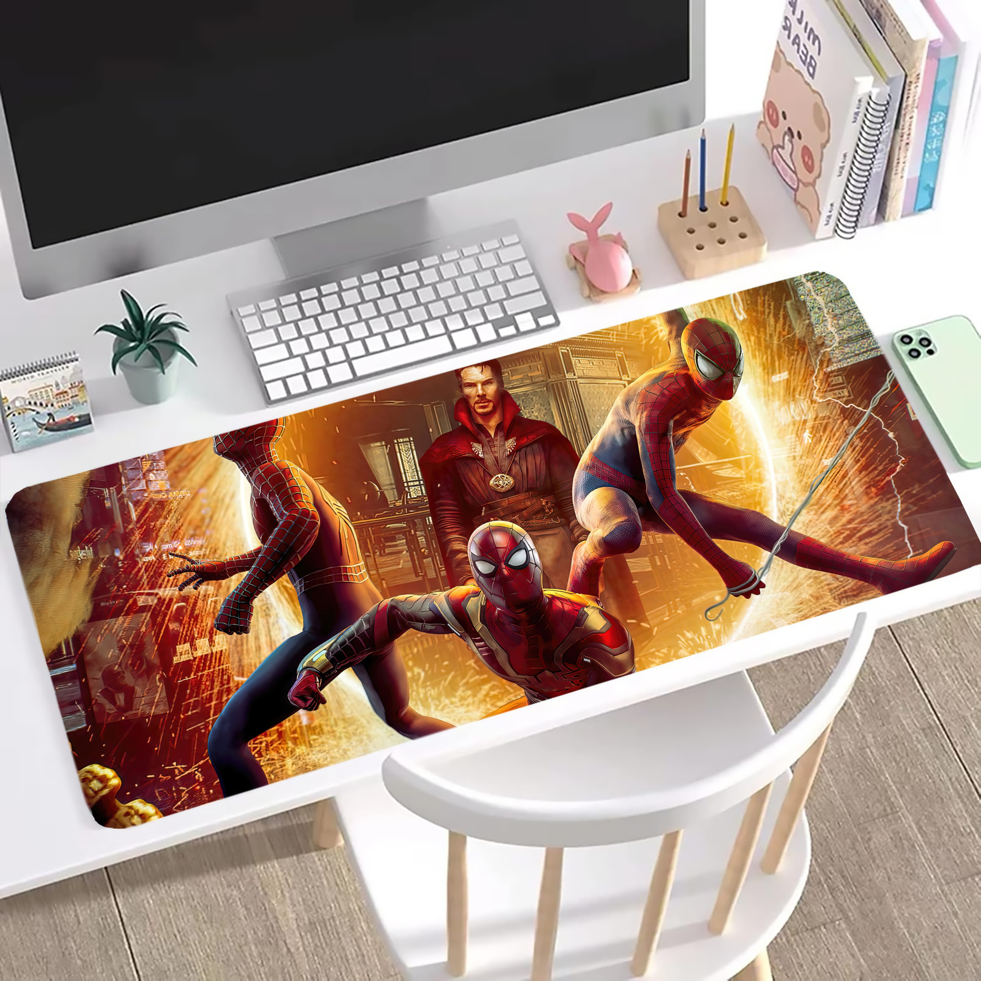 （画像用） Spider Man スパイダーマン ステッチ加工 大判デスクマット／滑り止めマウスパッド