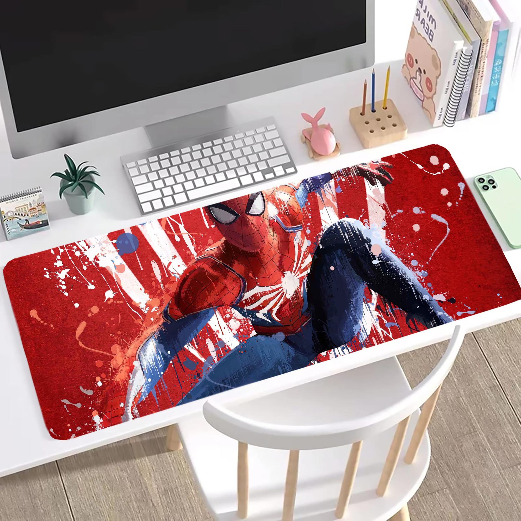 （画像用） Spider Man スパイダーマン ステッチ加工 大判デスクマット／滑り止めマウスパッド