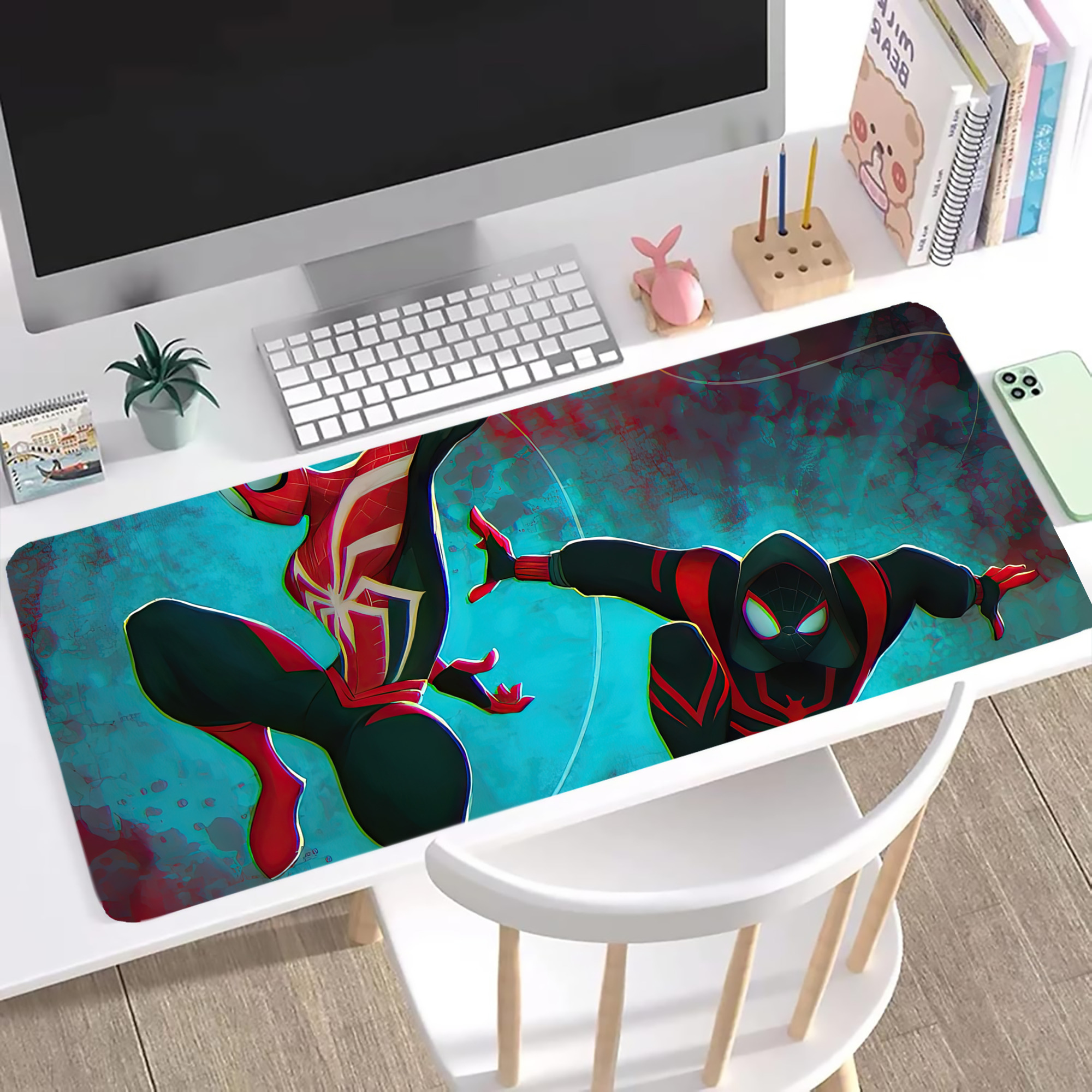 （画像用） Spider Man スパイダーマン ステッチ加工 大判デスクマット／滑り止めマウスパッド