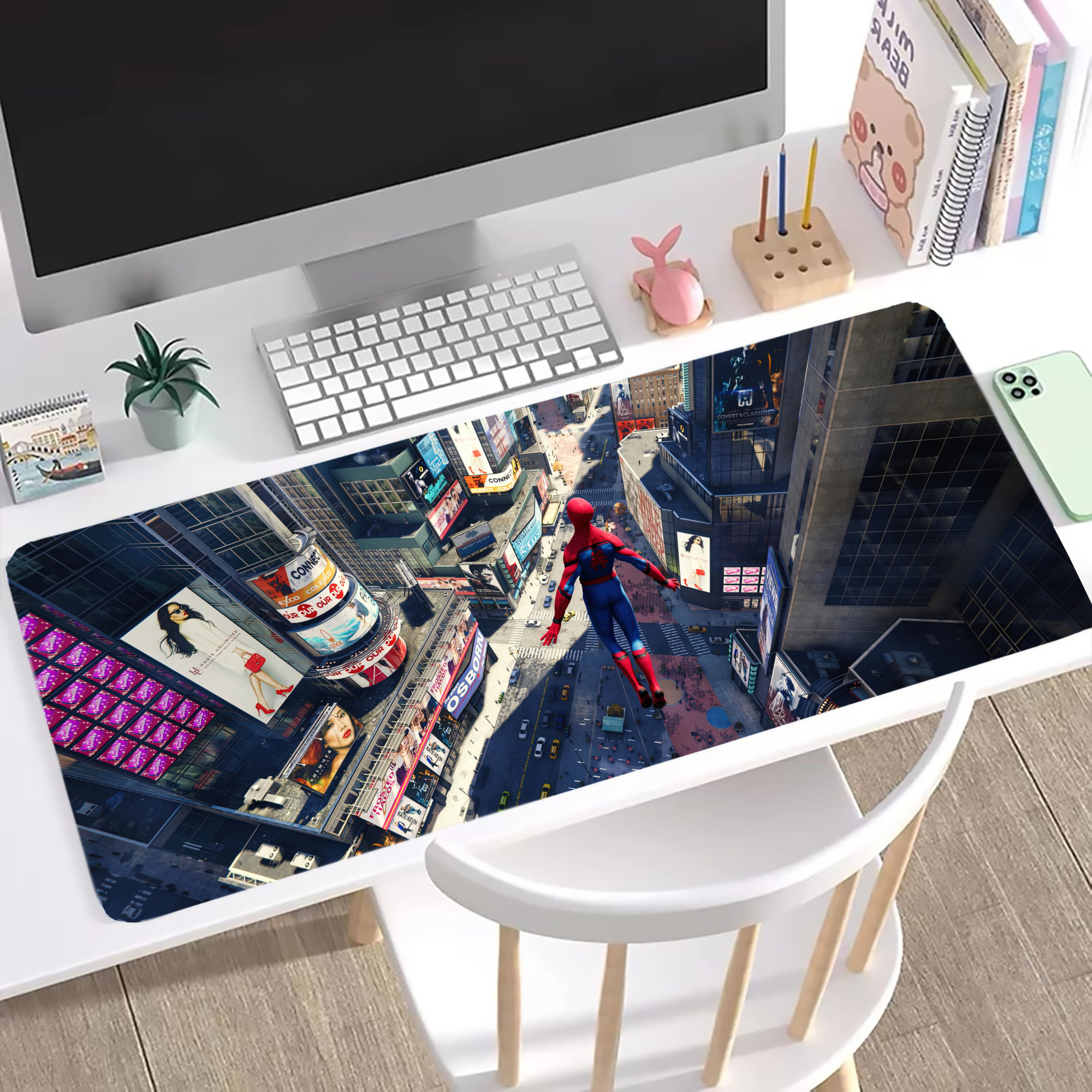 （画像用） Spider Man スパイダーマン ステッチ加工 大判デスクマット／滑り止めマウスパッド