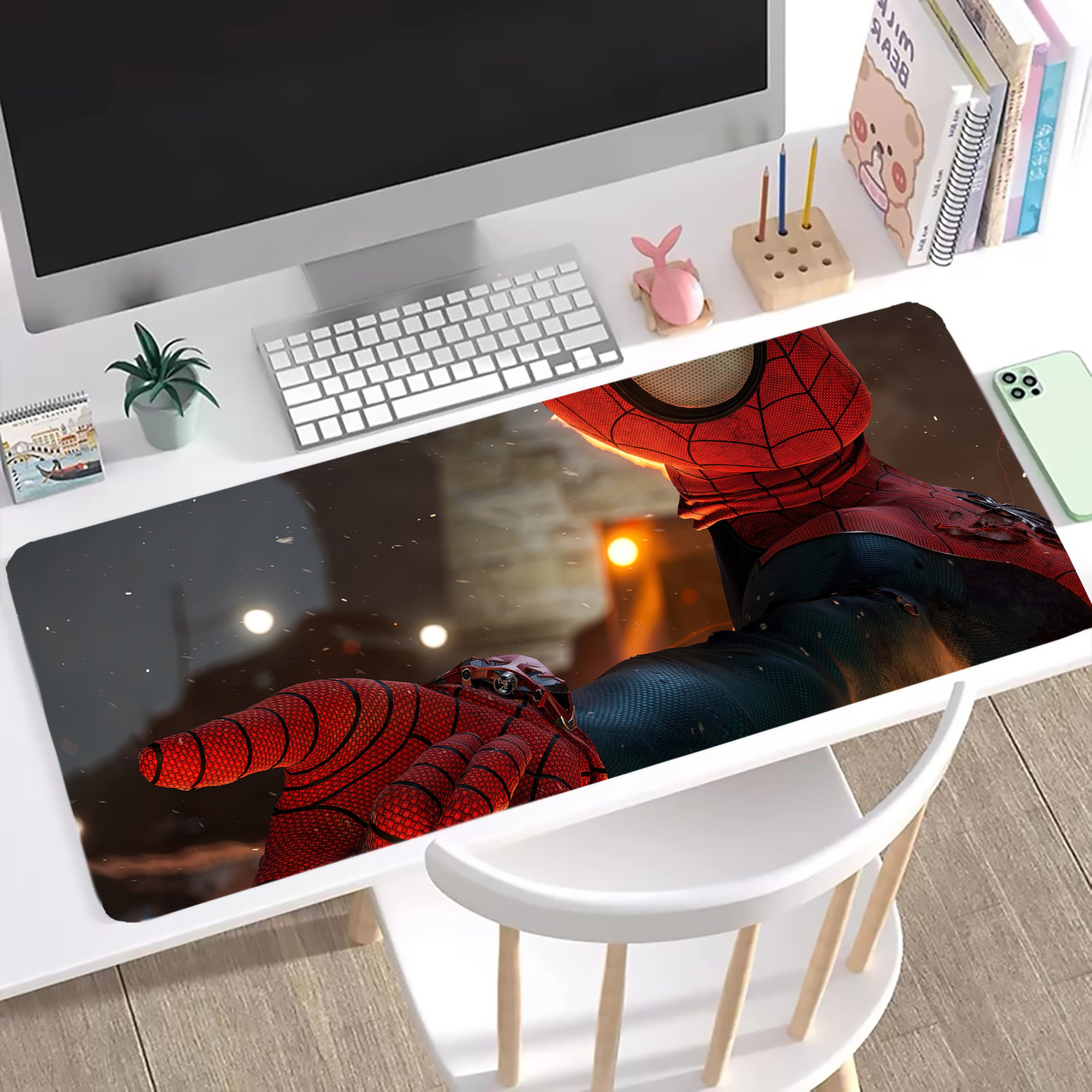 （画像用） Spider Man スパイダーマン ステッチ加工 大判デスクマット／滑り止めマウスパッド